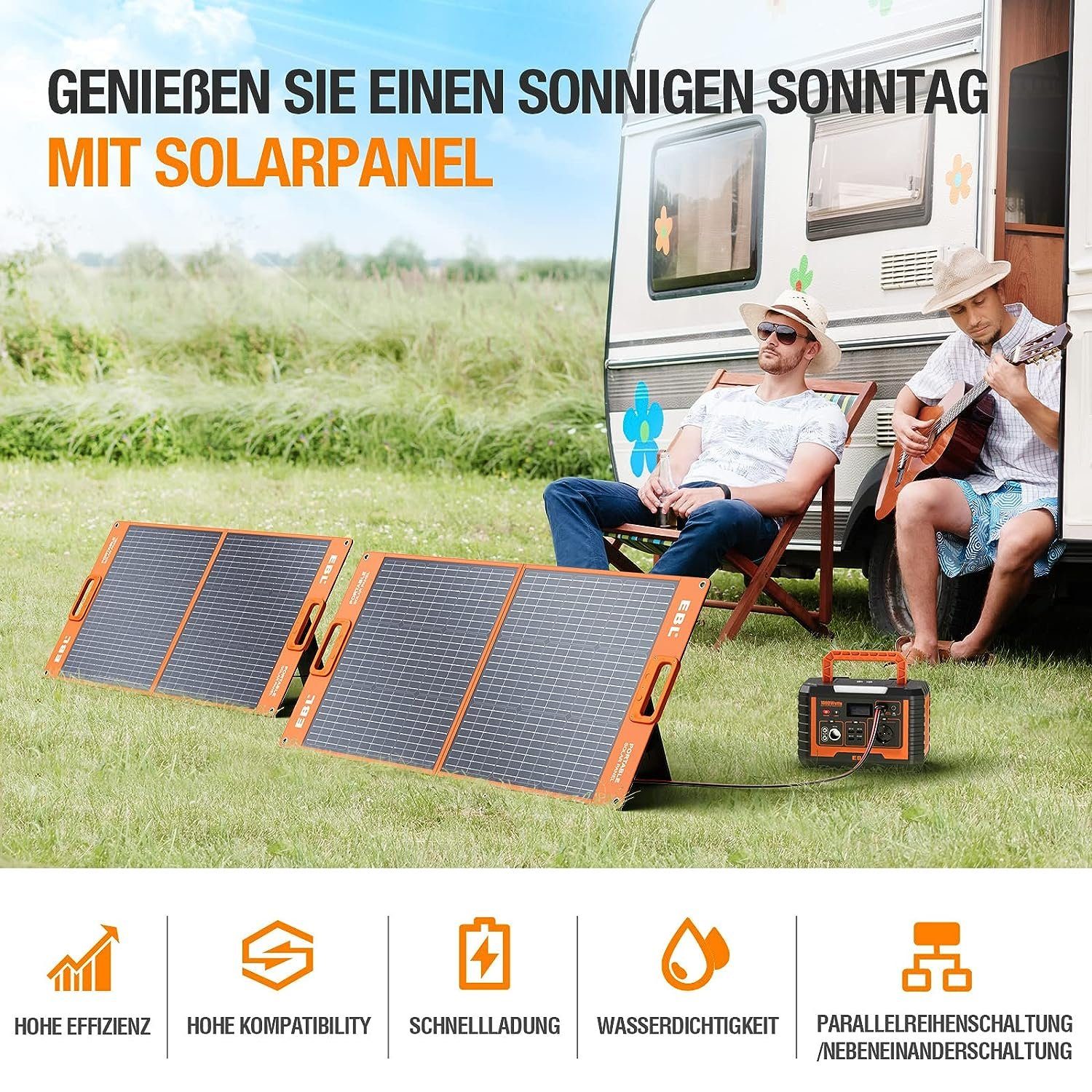 kW, zu Solarpanel Stromerzeuger Wohnmobil Hause, Solargenerator in 2x100W für (1-tlg), und Powerstation, 1,00 Notfall Outdoor-Camping, 1000W Tragbare EBL
