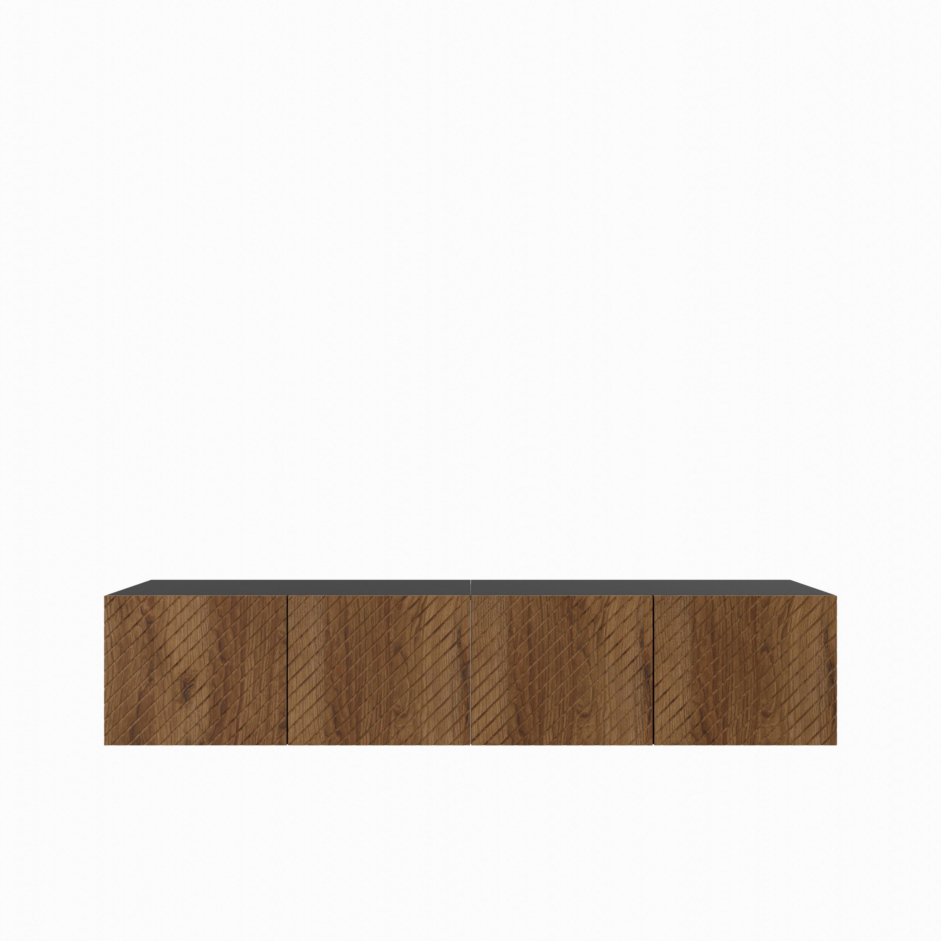 Masseno Lowboard CAVA 200 cm TV-Schrank mit 4 Türen Schwarz