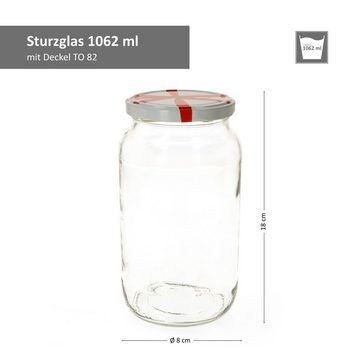 MamboCat Einmachglas 6er Set Rundglas 1062 ml To 82 Schleifendekor Deckel incl. Rezeptheft, Glas