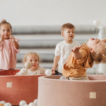MeowBaby Bällebad Bällebad für Kinder und Babys - Velvet Ecru - Bällchenbad, (Bällebad mit 200 Bällen), Rundes Kugelbad 90x30cm mit 200 Bunten Bällen, waschbarer Bezug