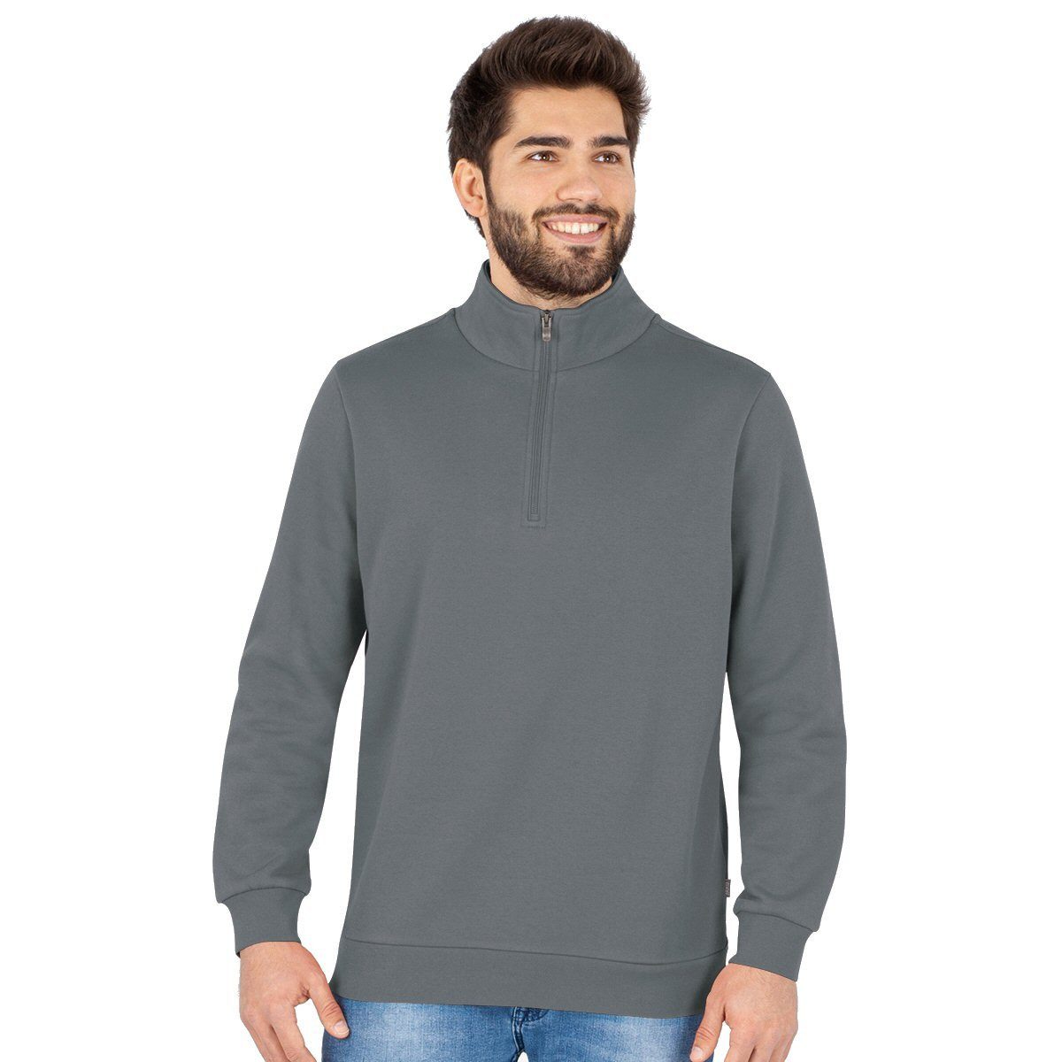 Jako Langarmshirt Ziptop Organic - Weich Innenseite, Zip-Reissverschluss - dunkelgrau
