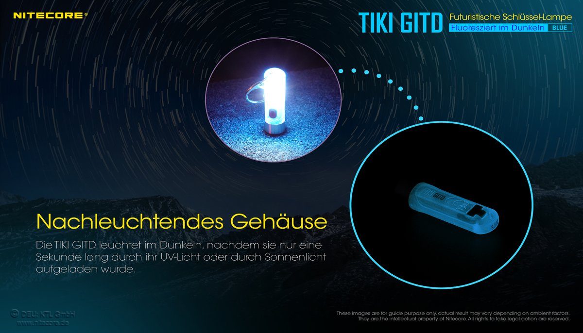 GITD, in mit Taschenlampe Glow TIKI the dark, Nitecore Nitecore LED UV LED, Schlüsselbundleucht