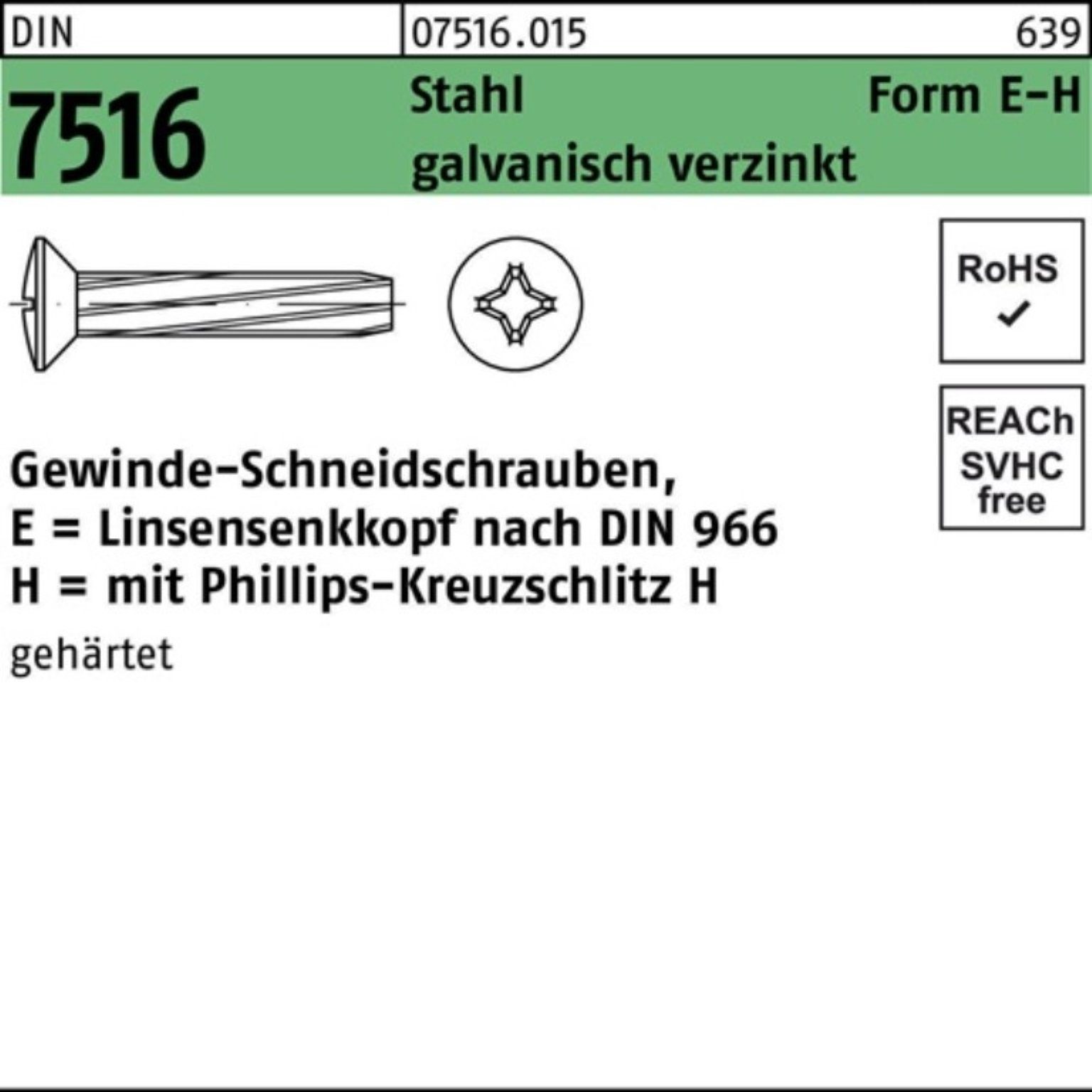 EM 7516 1000er ga Reyher Gewindeschneidschraube DIN 5x10-H Stahl LIKO Pack Gewindeschraube PH