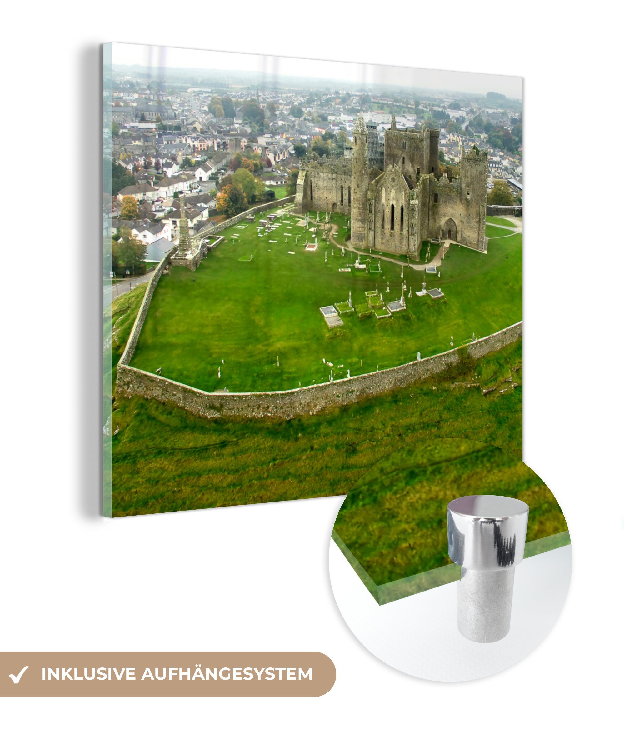 MuchoWow Acrylglasbild Luftaufnahme des Rock of Cashel, (1 St), Glasbilder - Bilder auf Glas Wandbild - Foto auf Glas - Wanddekoration
