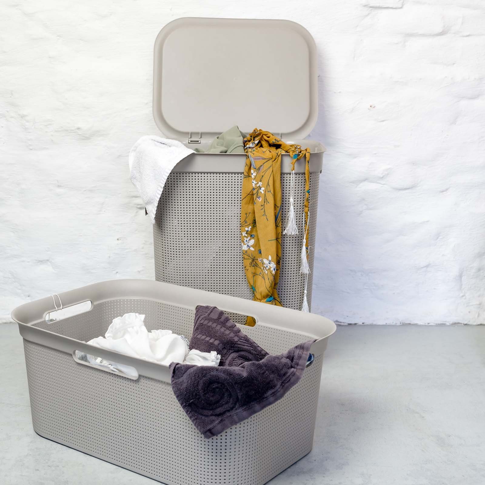 ROTHO Wäschekorb den ermöglicht Seiten Wäschebox Wäsche, an Set Brisen Rotho Luftzirkulation der innerhalb Löcher Cappuccino