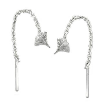 unbespielt Paar Ohrhänger Ohrhänger Durchzieher Ginkgoblatt 925 Silber 57 mm kl. Schmuckbox, Silberschmuck für Damen