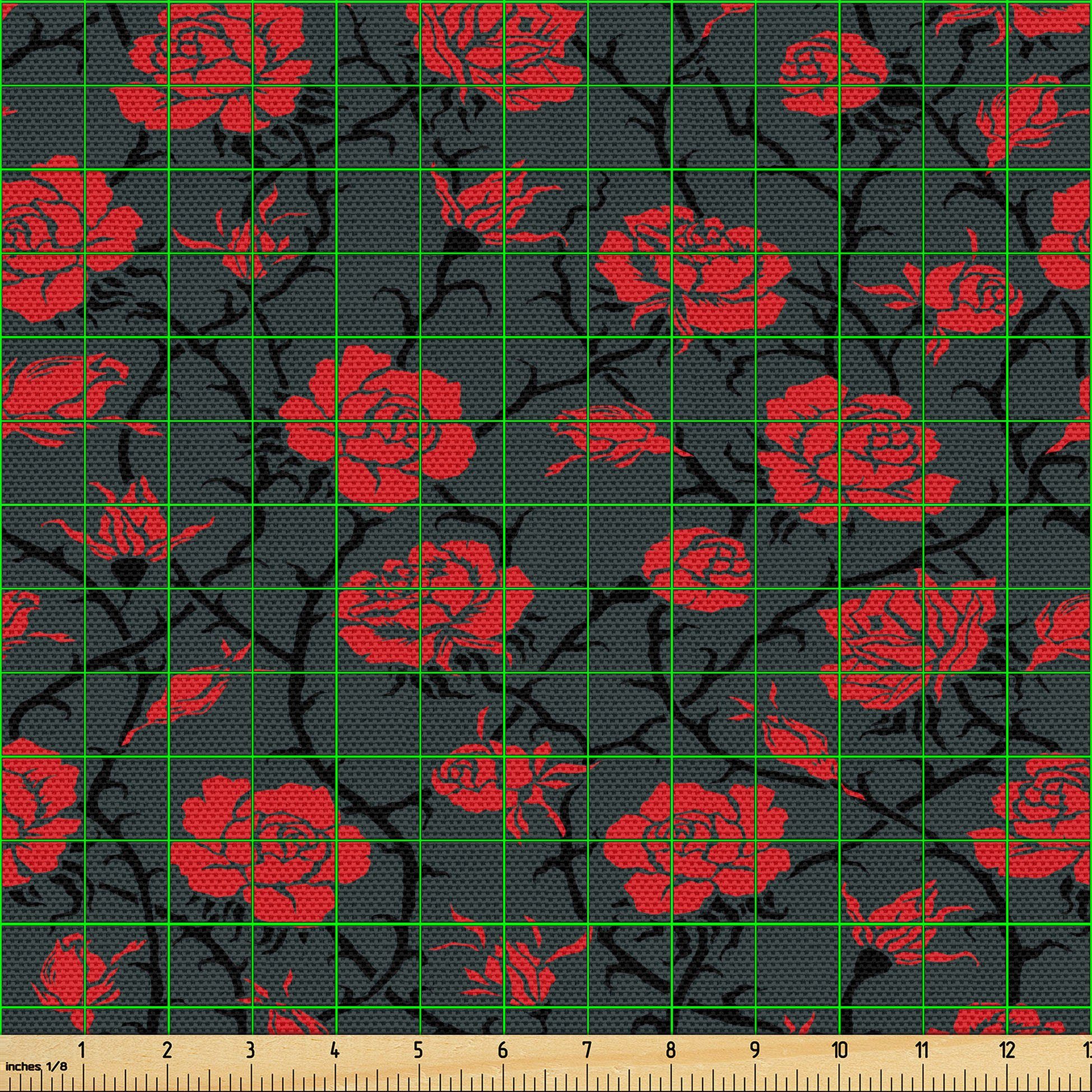 Thumbnail - Abakuhaus Stoff Schön Gewebten Stoff für Polster und Wohnaccessoires, Rot und Schwarz Romantische Vintage Rose