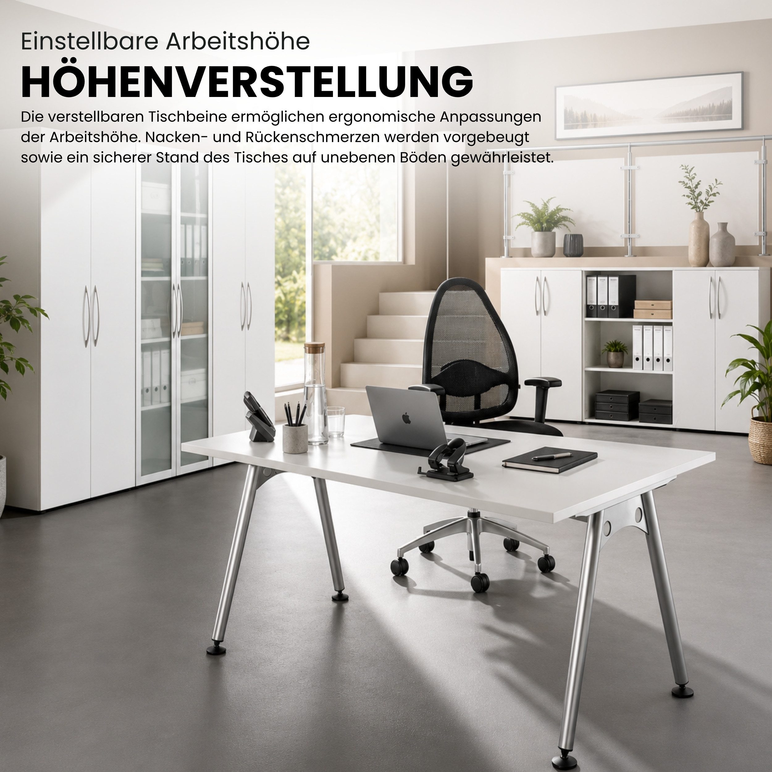 bümö Schreibtisch bümö Serie-A, Rechteck: 120 x 80 cm - Dekor: Grau