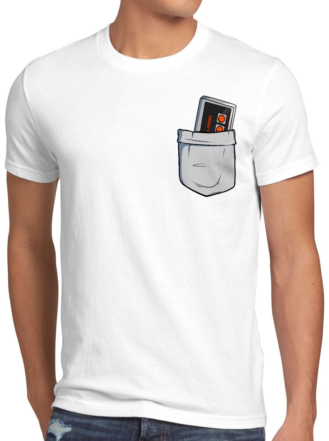 style3 Print-Shirt Herren T-Shirt Brusttasche NES konsole classic 8-Bit