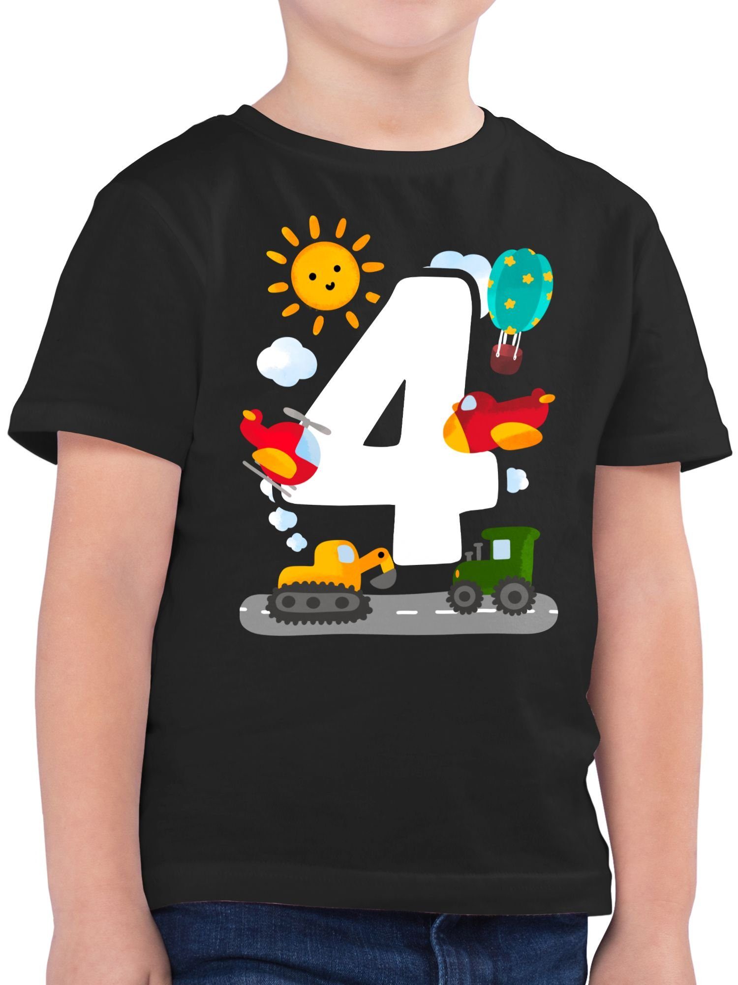 Shirtracer T-Shirt »Vier - Aquarell Fahrzeuge - 4. Geburtstag - Jungen