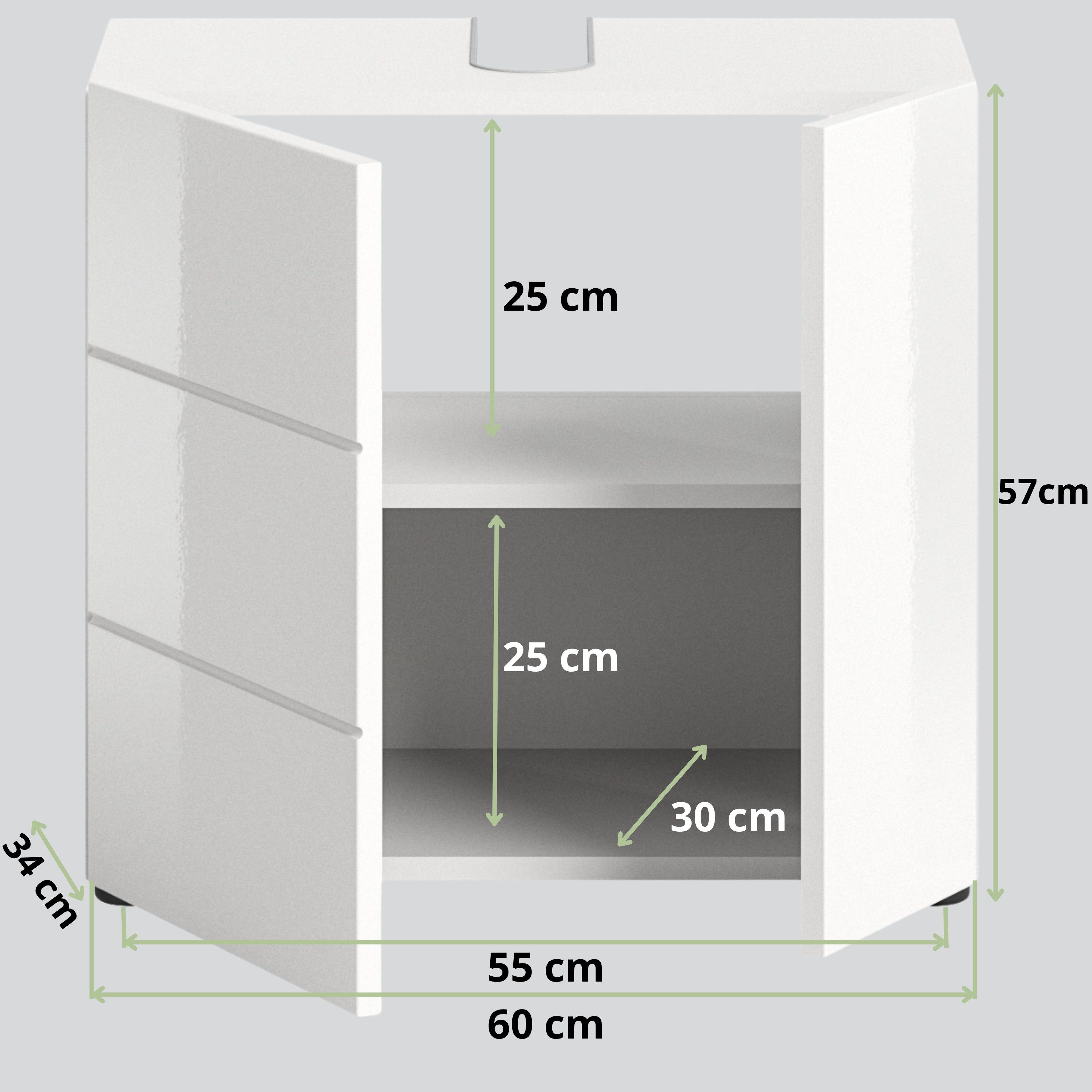 furnling Waschbeckenunterschrank Vera Badschrank mit wasserabweisender Oberfläche & Siphon Ausschnitt