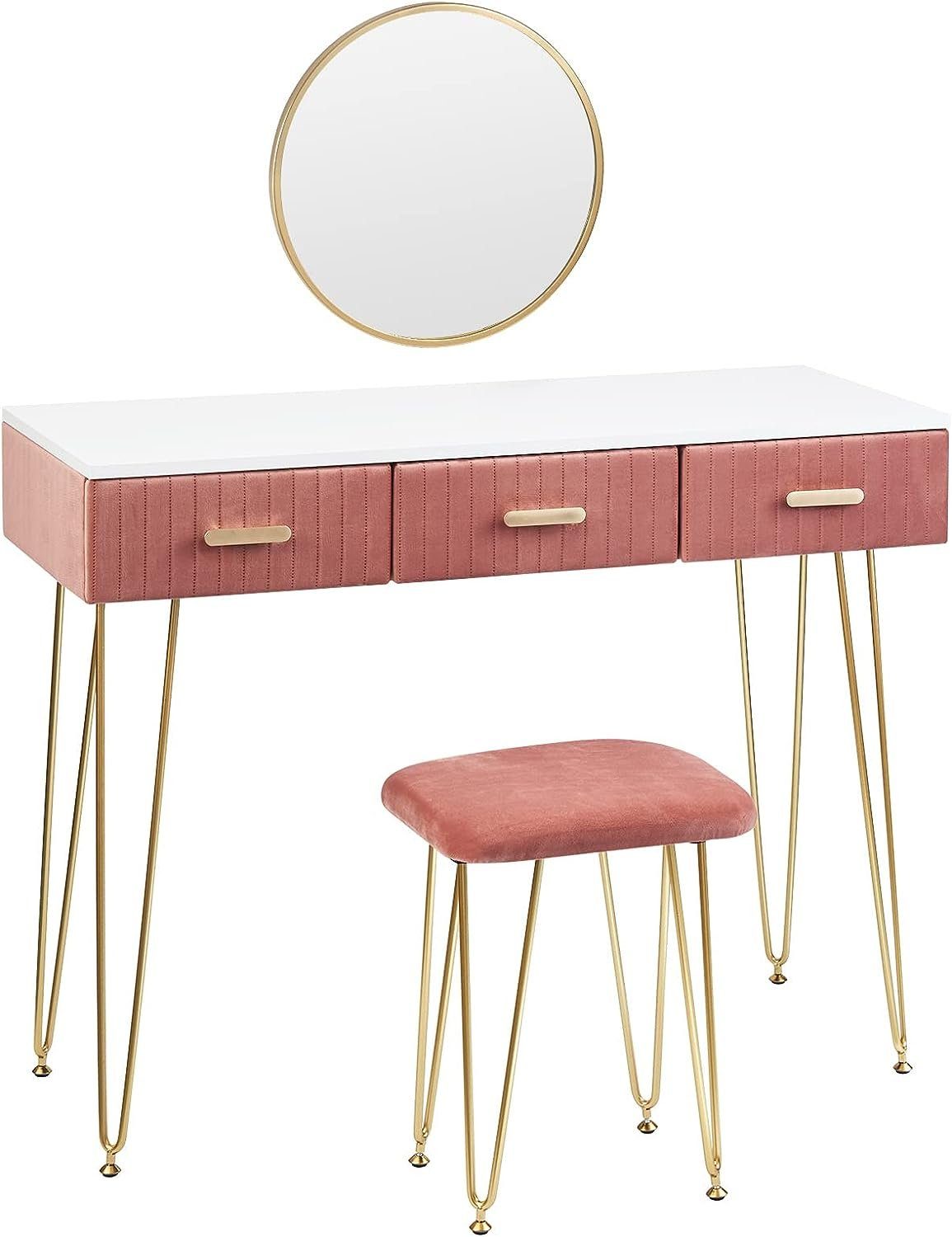 Hocker (1-St), Schminktisch Rosa Modern Kosmetiktisch Spiegel, und mit Woltu