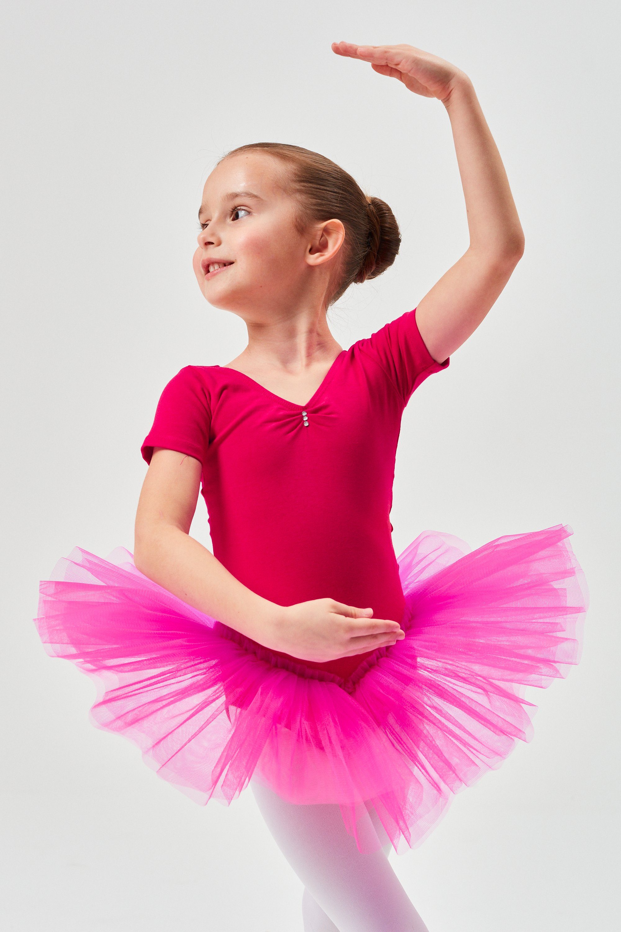 tanzmuster Tüllkleid Ballett Tutu Nele mit Glitzersteinen Kurzarm Ballettkleid aus weicher Baumwolle mit Tüllrock für Mädchen