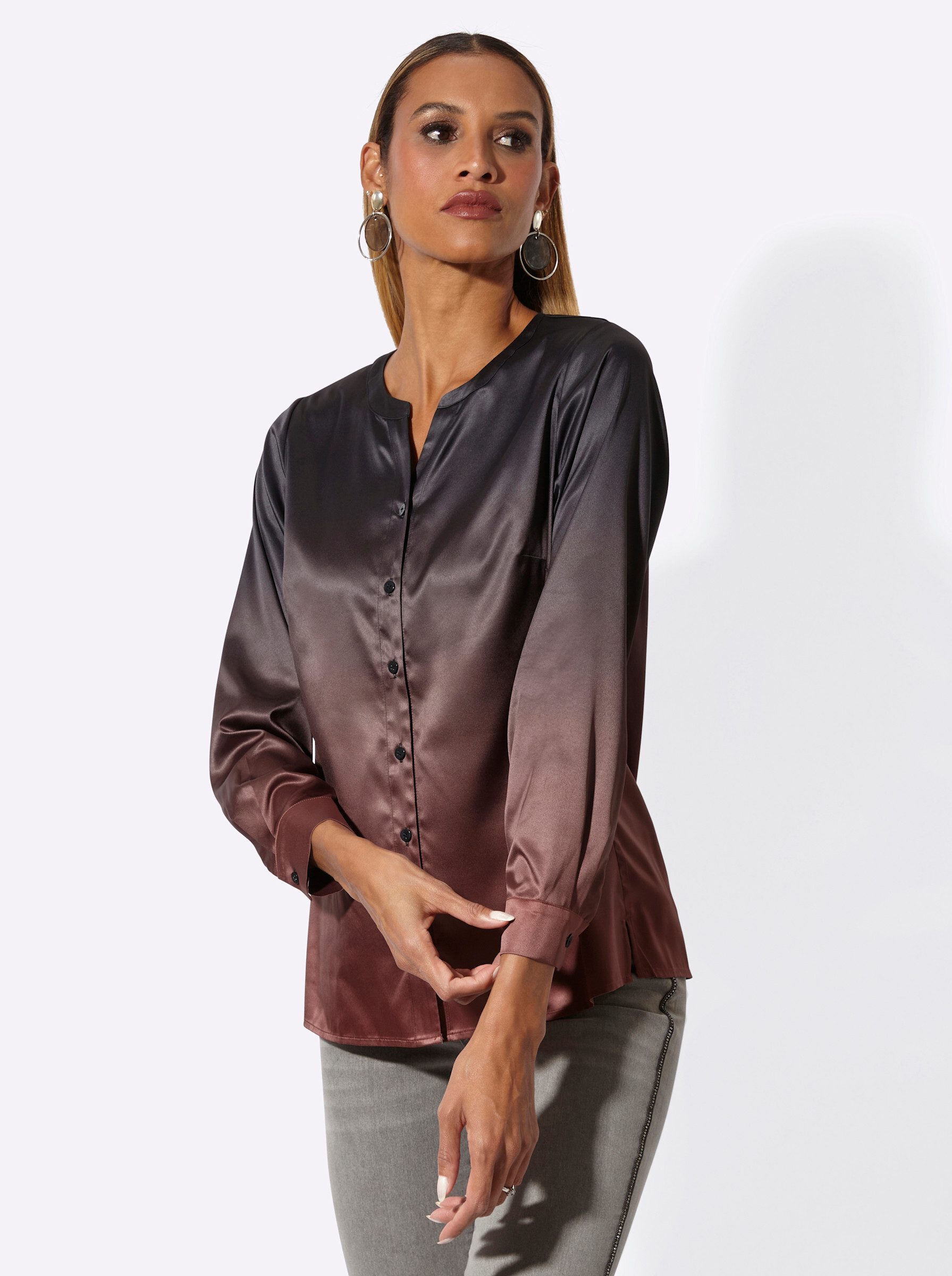 creation L Satin-Bluse Langarm