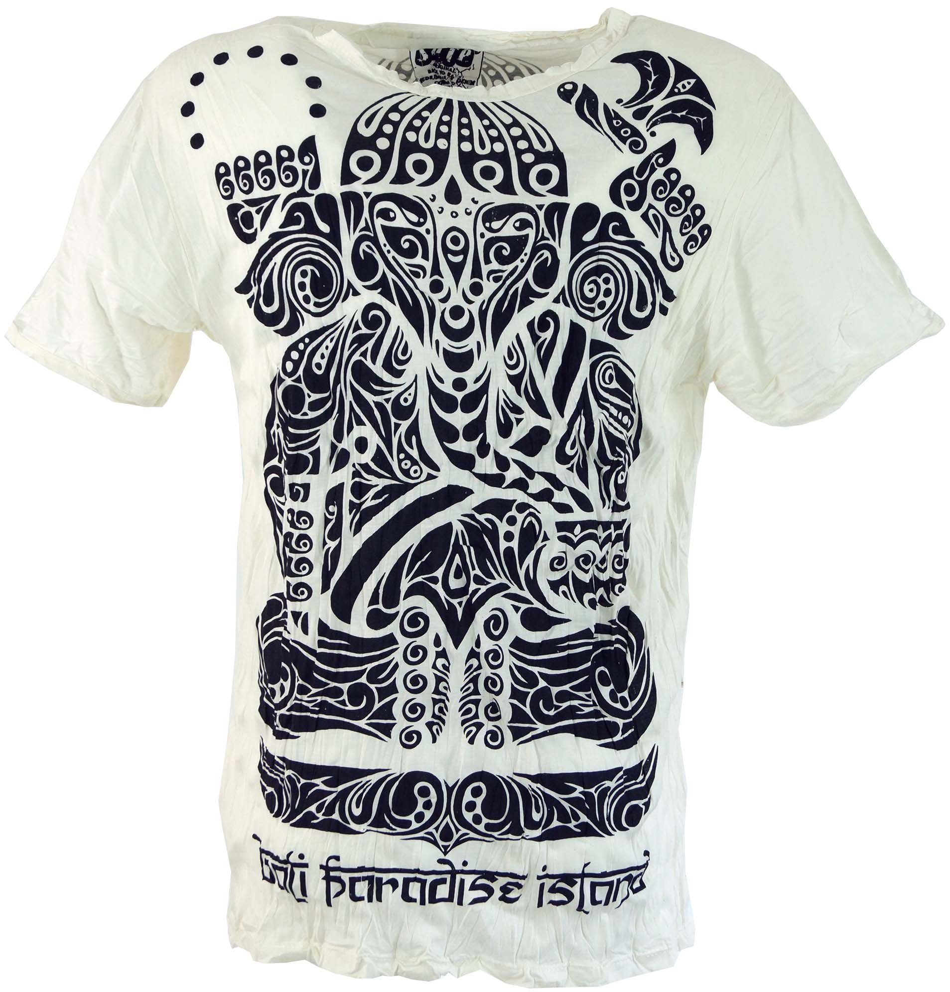 Guru-Shop T-Shirt Sure T-Shirt Tribal Ganesha - weiß Goa Style, Festival, alternative Bekleidung