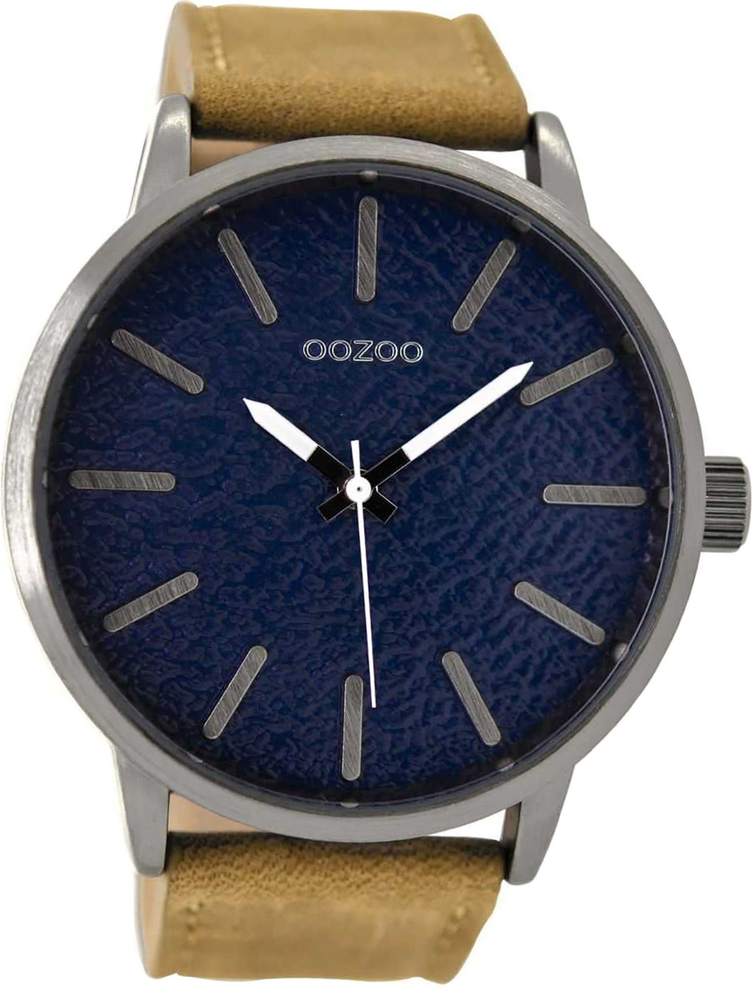 OOZOO Quarzuhr Oozoo Leder Herren Uhr C9026 Quarzuhr, Herrenuhr Lederarmband braun, rundes Gehäuse, extra groß (ca. 48mm)