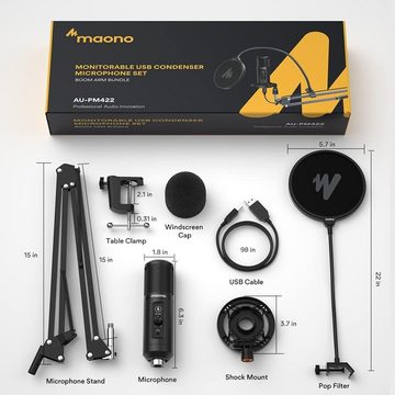 Maono Streaming-Mikrofon, Mikrofon kondensatormikrofon mit kopfhöreranschluss für aufnahmen