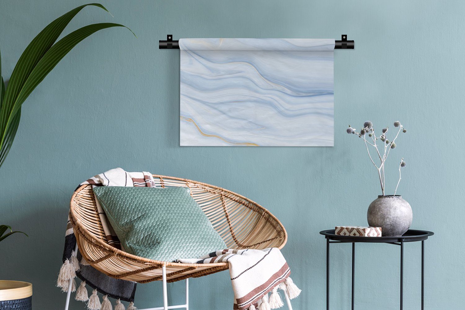 Wanddekoobjekt Wandbehang, Marmoroptik Muster - - für - Marmor Blau - Pastell, Kinderzimmer Kleid, Schlafzimmer, Wohnzimmer, Wanddeko MuchoWow Welle -