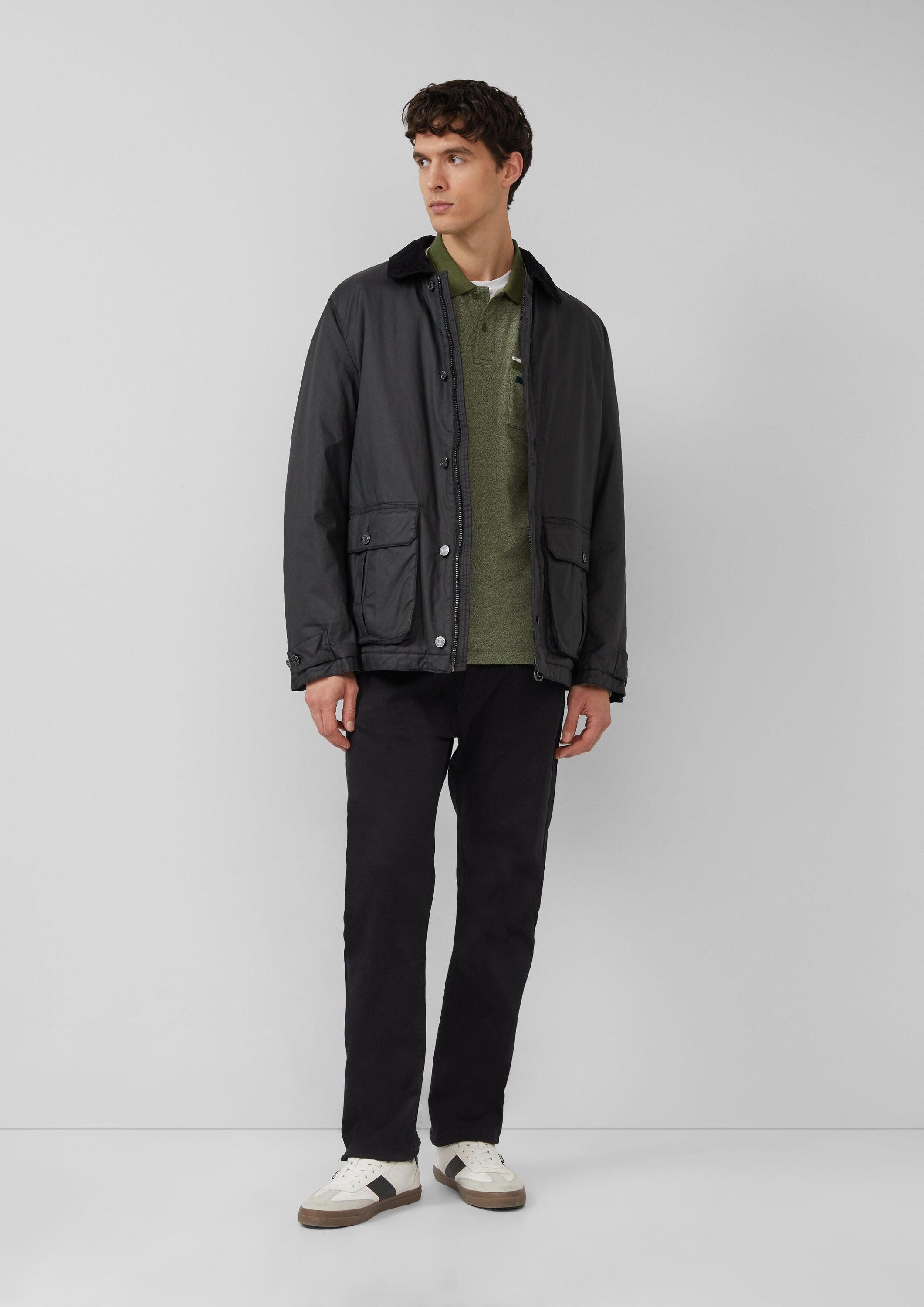 s.Oliver Langarmshirt Polo-Shirt Langarm-Polo mit Bündchen in Melange-Optik