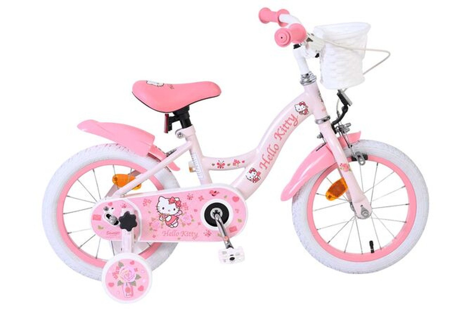 Kinderfahrrad Hello Kitty Mädchen 14 Zoll Rosa mit Stützrädern und Korb