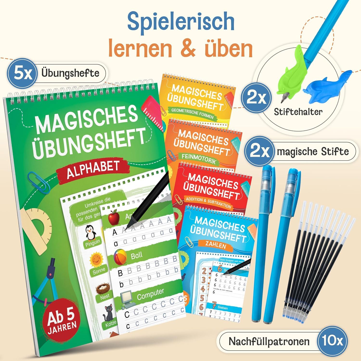 Likarto Lernspielzeug LIKARTO® Magische Übungshefte Vorschule ab 5 Jahren, 5 Hefte + Stifte – Bild 2 von 5
