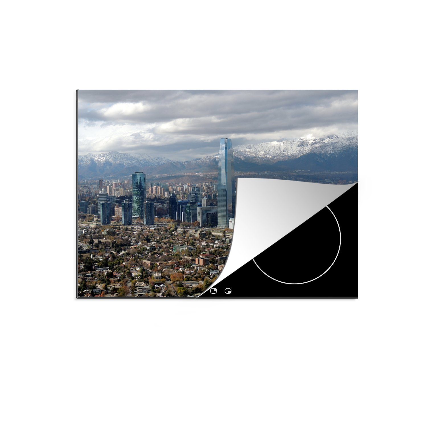 MuchoWow Herdblende-/Abdeckplatte Dunkle Wolken über Chiles Hauptstadt Santiago, Vinyl, (1 tlg), 70x52 cm, Mobile Arbeitsfläche nutzbar, Ceranfeldabdeckung