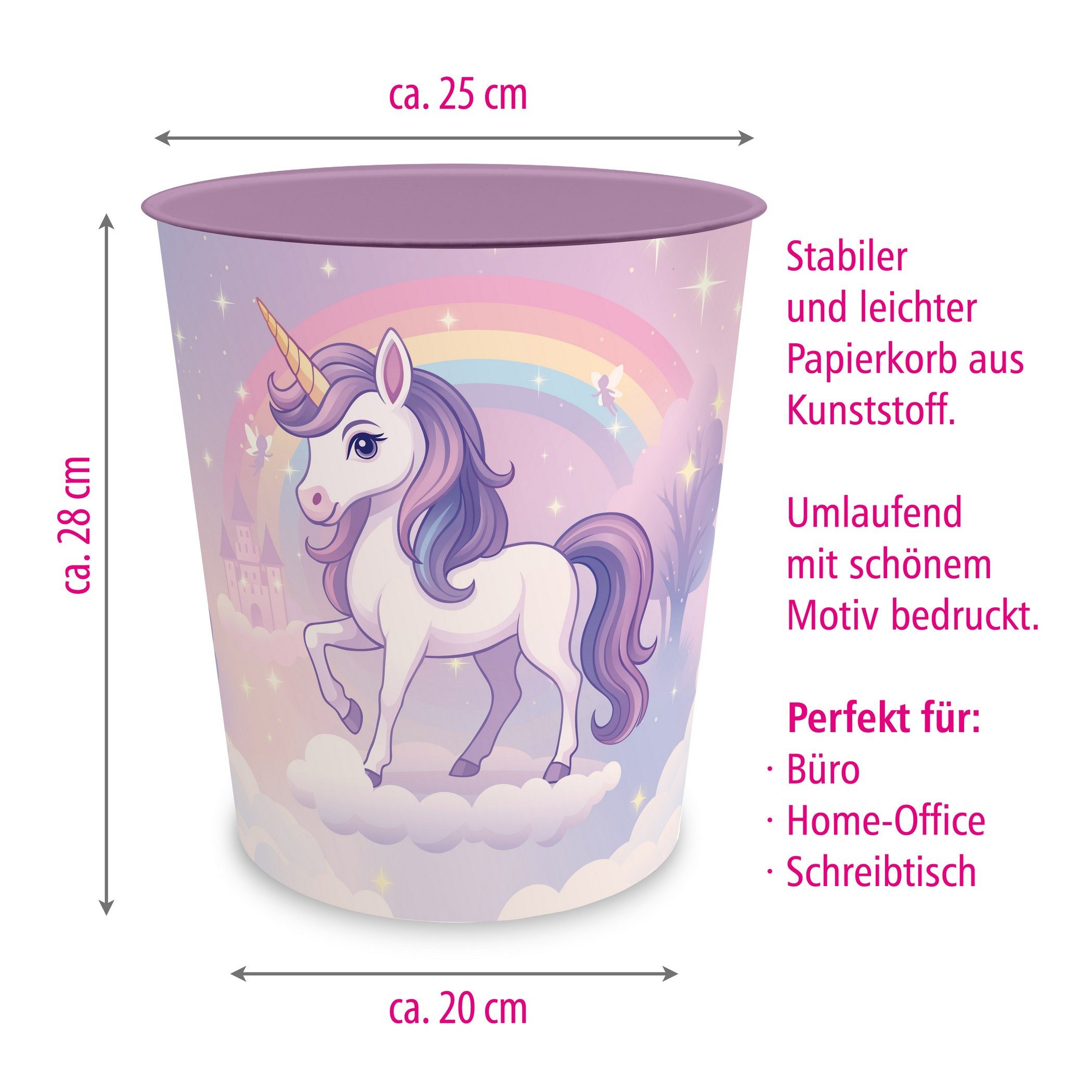 itenga Papierkorb ITENGA Papierkorb für Kinder - Motiv EINHORN ZAUBERWOLKE - ca. 11 Lite – Bild 2 von 3