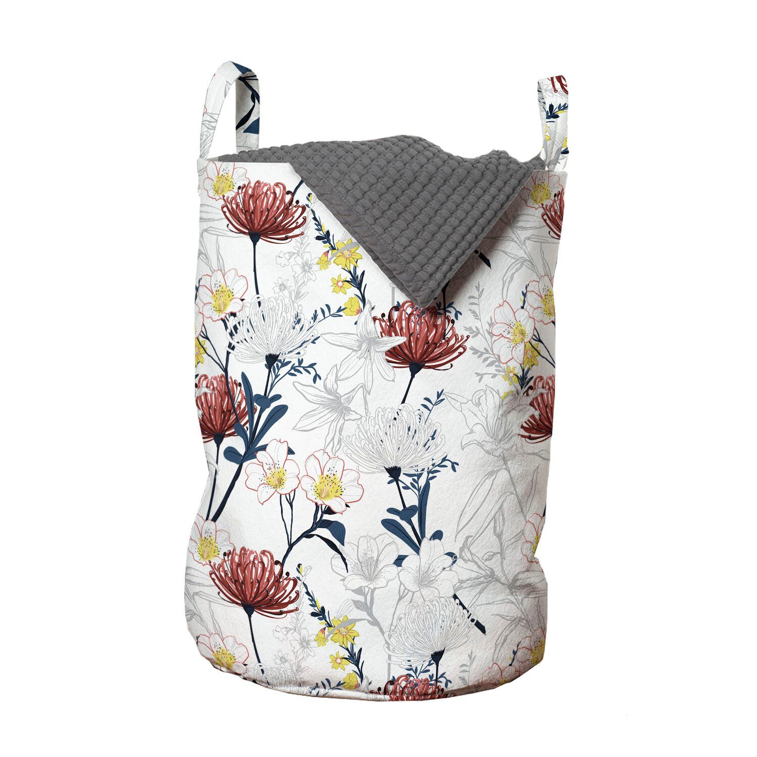 Abakuhaus Wäschesäckchen Wäschekorb mit Griffen Kordelzugverschluss für Waschsalons, Jahrgang Blühender Sommer Flora