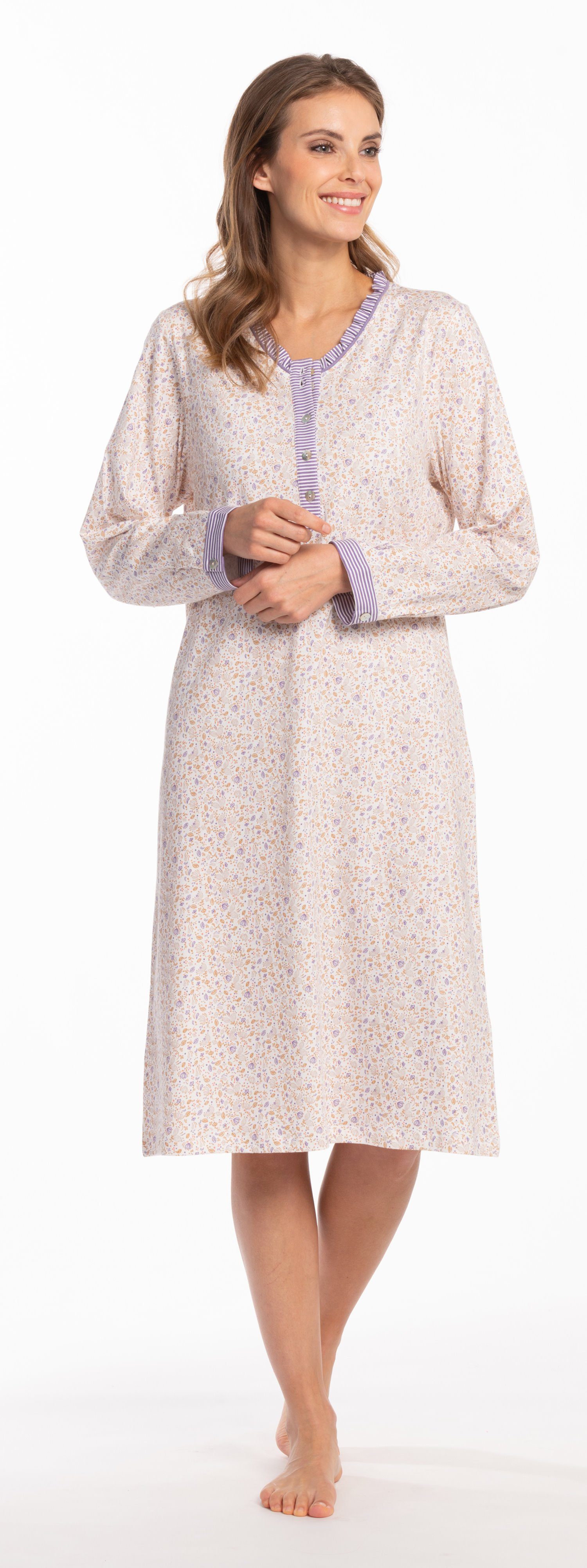 Eskimo Nachthemd Damen Nachthemd mit langem Arm (1-tlg) Baumwolle