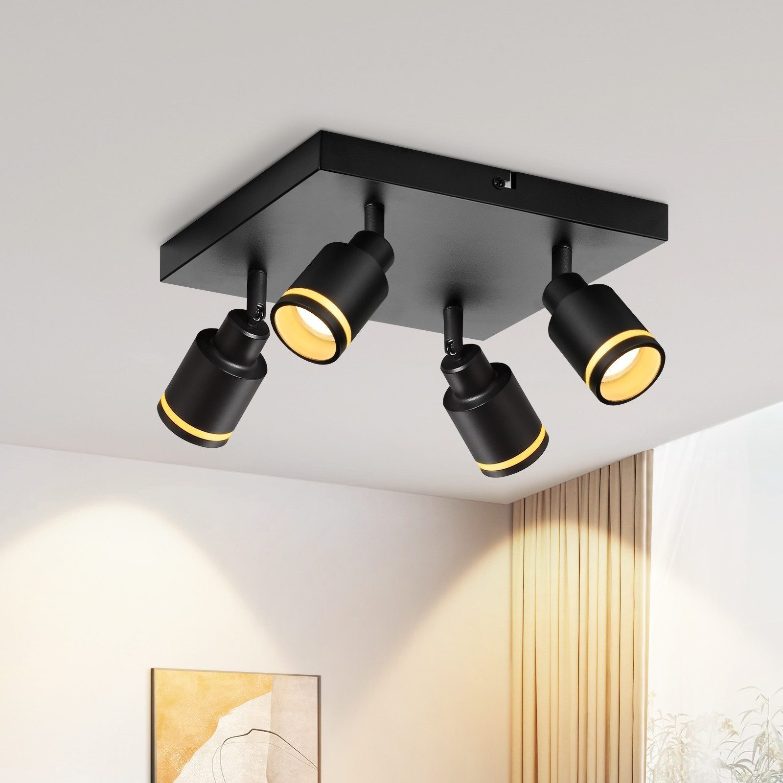 ZMH Deckenstrahler 4 Flammig Schwenkbar Deckenleuchte Küchenlampe für Büro Schlafzimmer, Einfache Installation, ohne Leuchtmittel, GU10 Drehbar 180° Deckenlampe Strahler für Büro Schlafzimmer