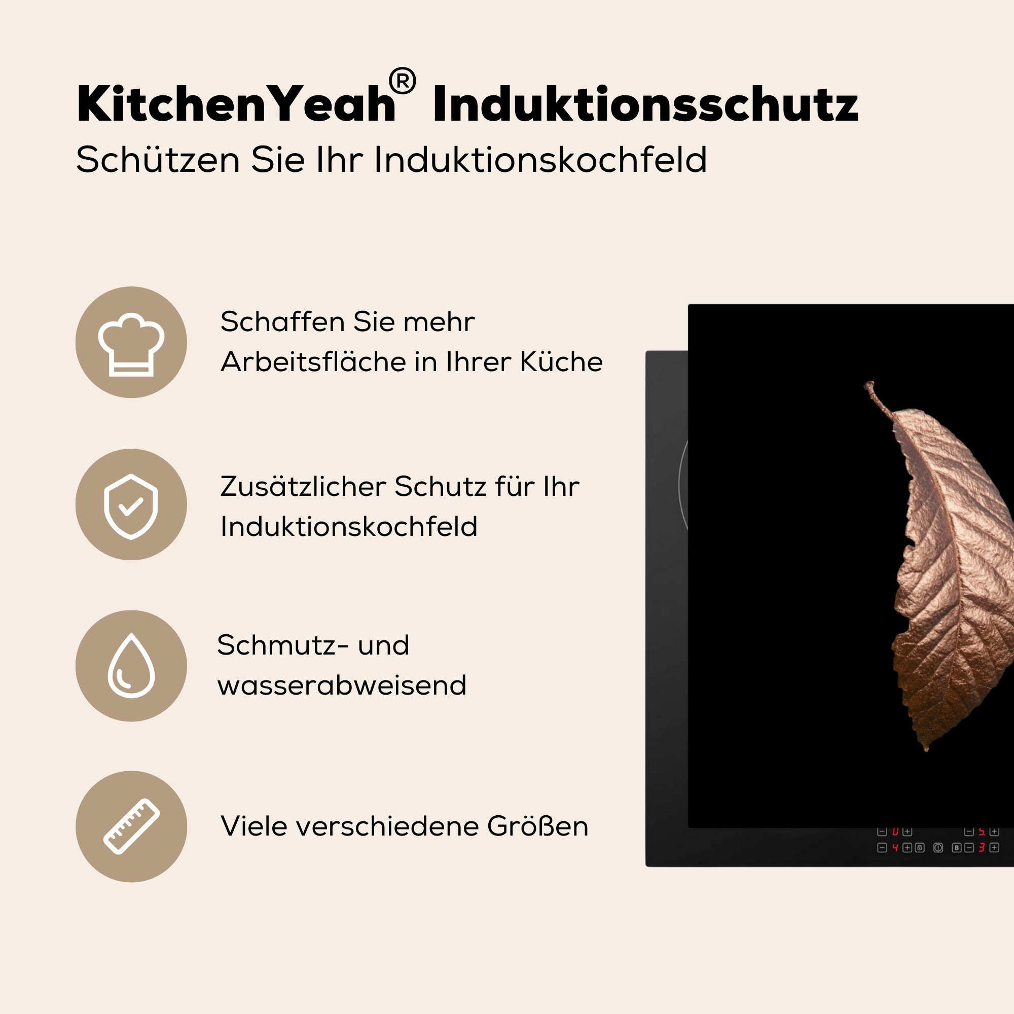 MuchoWow Herdblende-/Abdeckplatte Gold - Blatt 78x78 cm, tlg), Vinyl, Arbeitsplatte - Rosa, küche (1 Ceranfeldabdeckung, für