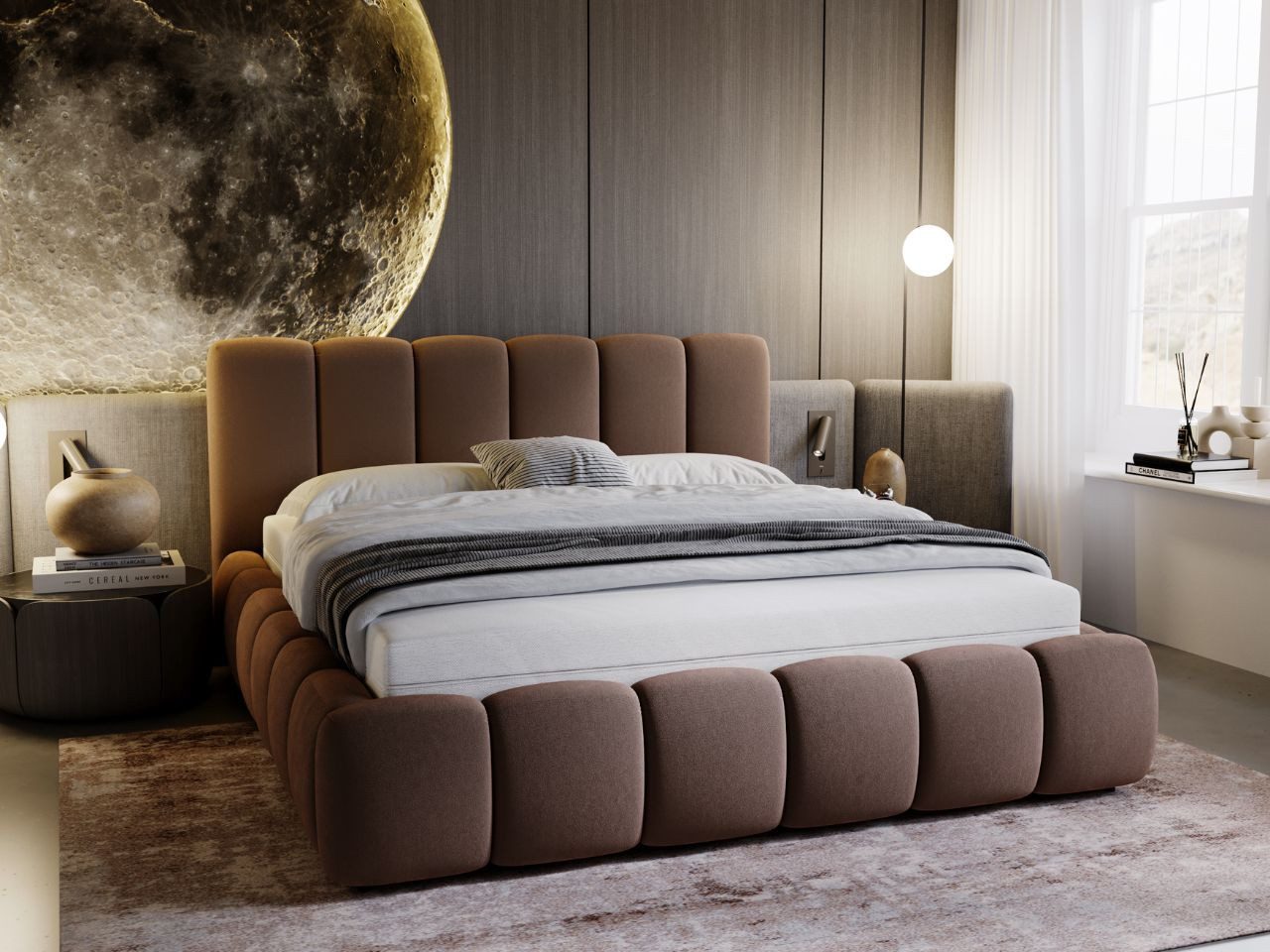 GrainGold Polsterbett Cloud (Set, Polsterbett, Kopfteil, Lattenrost), mit hohe Kopfteil, mit Lattenrost, für das Schlafzimmer, Elegant Stil