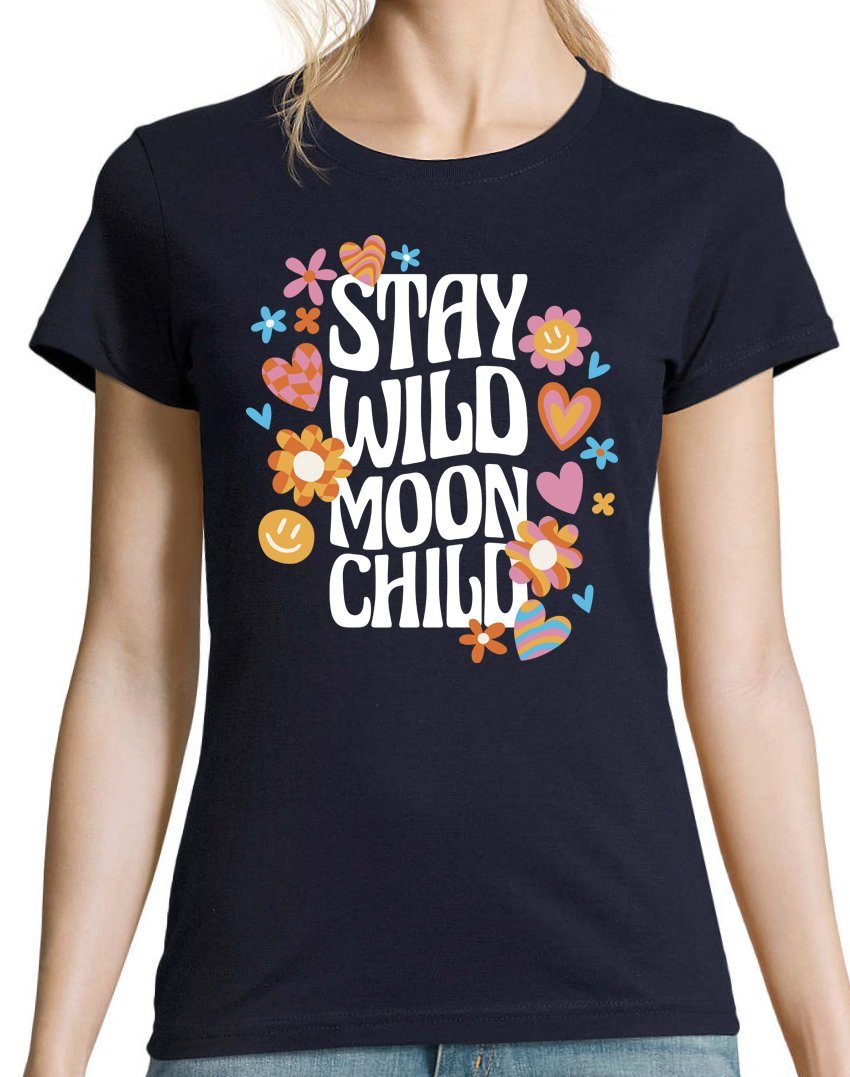 Youth Designz Moon Frontprint Shirt Wild Navyblau "Stay Damen mit Chill" T-Shirt trendigem