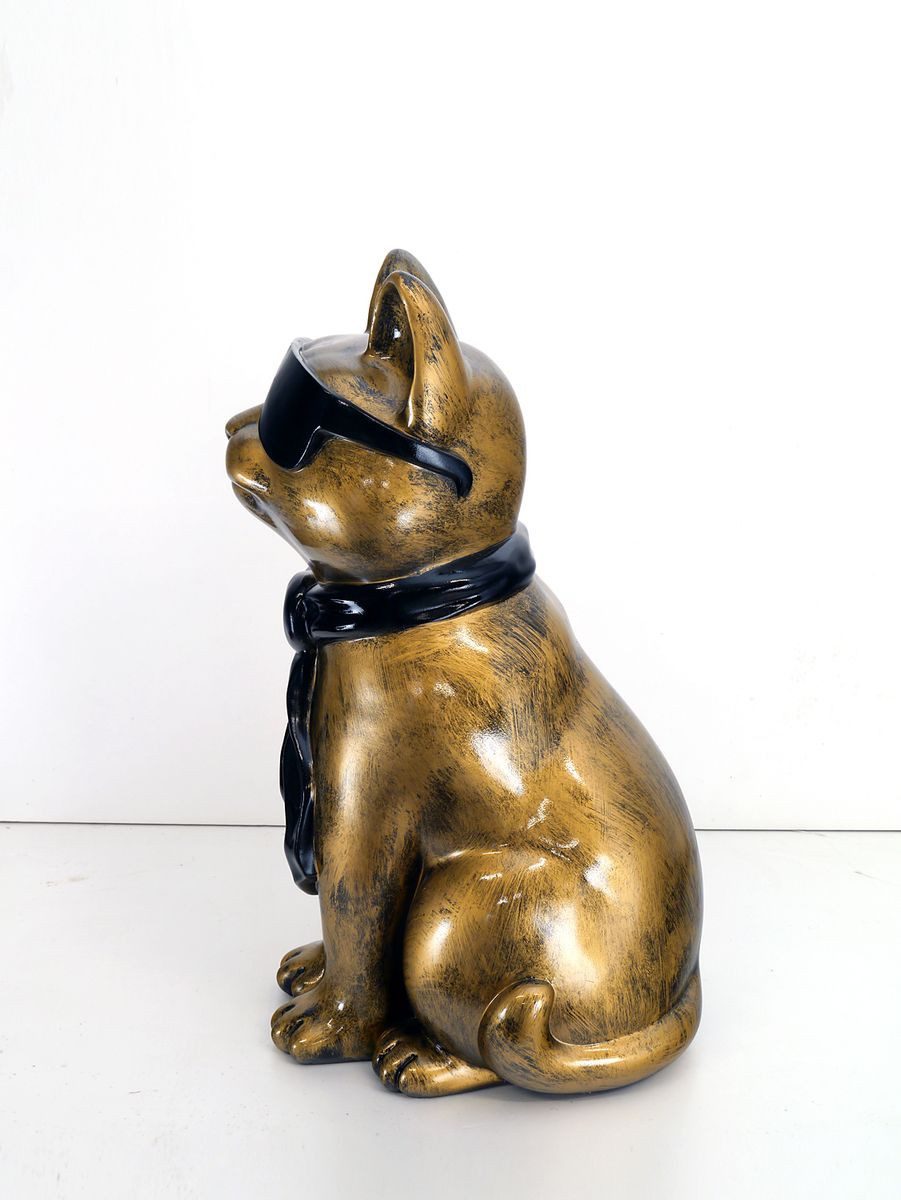 AFG Tierfigur Katze goldfarben mit schwarzen Schal und Sonnenbrille (1 St)