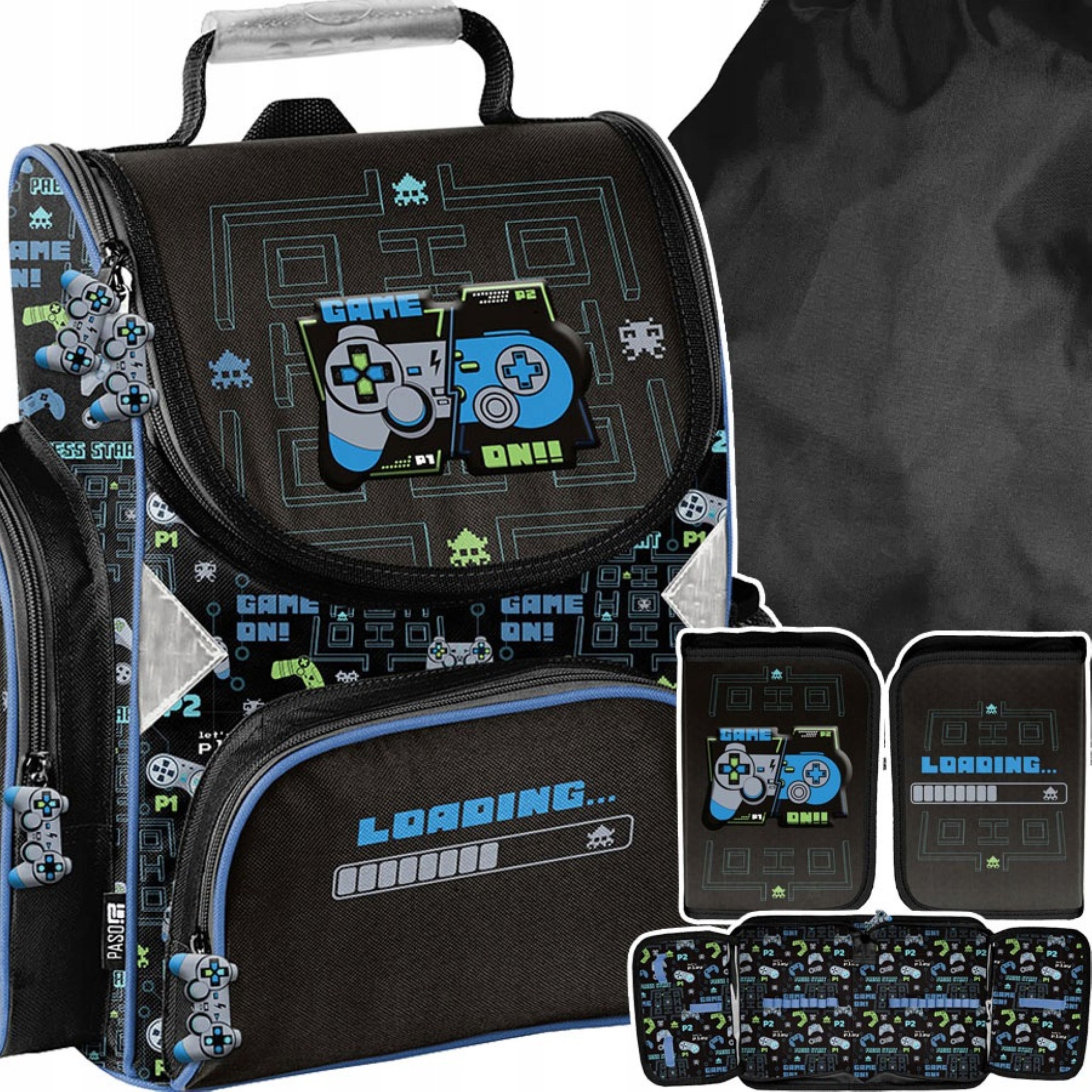 PASO Schulranzen Paso Schulranzen Set 3in1 Pad für Jungen mit Mäppchen & Turnbeutel (1-tlg)