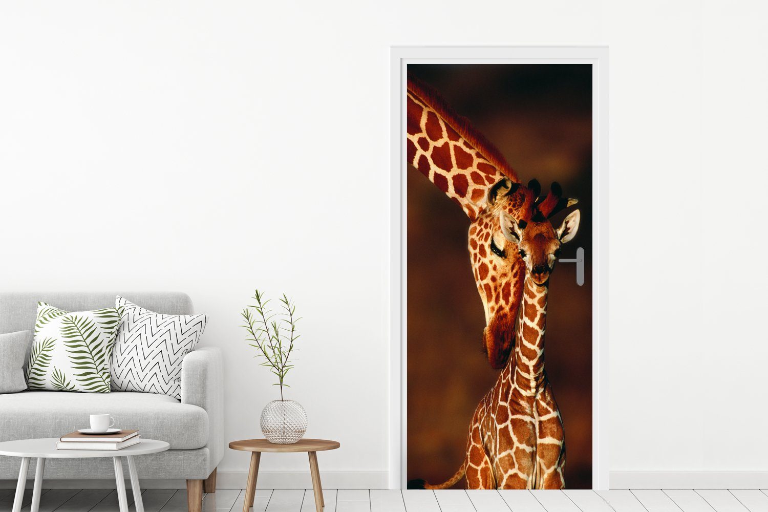 bedruckt, Giraffe cm Türtapete (1 St), MuchoWow Kalb - Matt, 75x205 - für Tür, Fototapete Türaufkleber, Porträt,