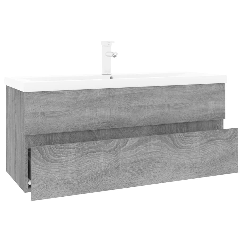 vidaXL Waschbeckenunterschrank Waschbeckenschrank mit Einbaubecken Grau Sonoma Holzwerkstoff (1-St)