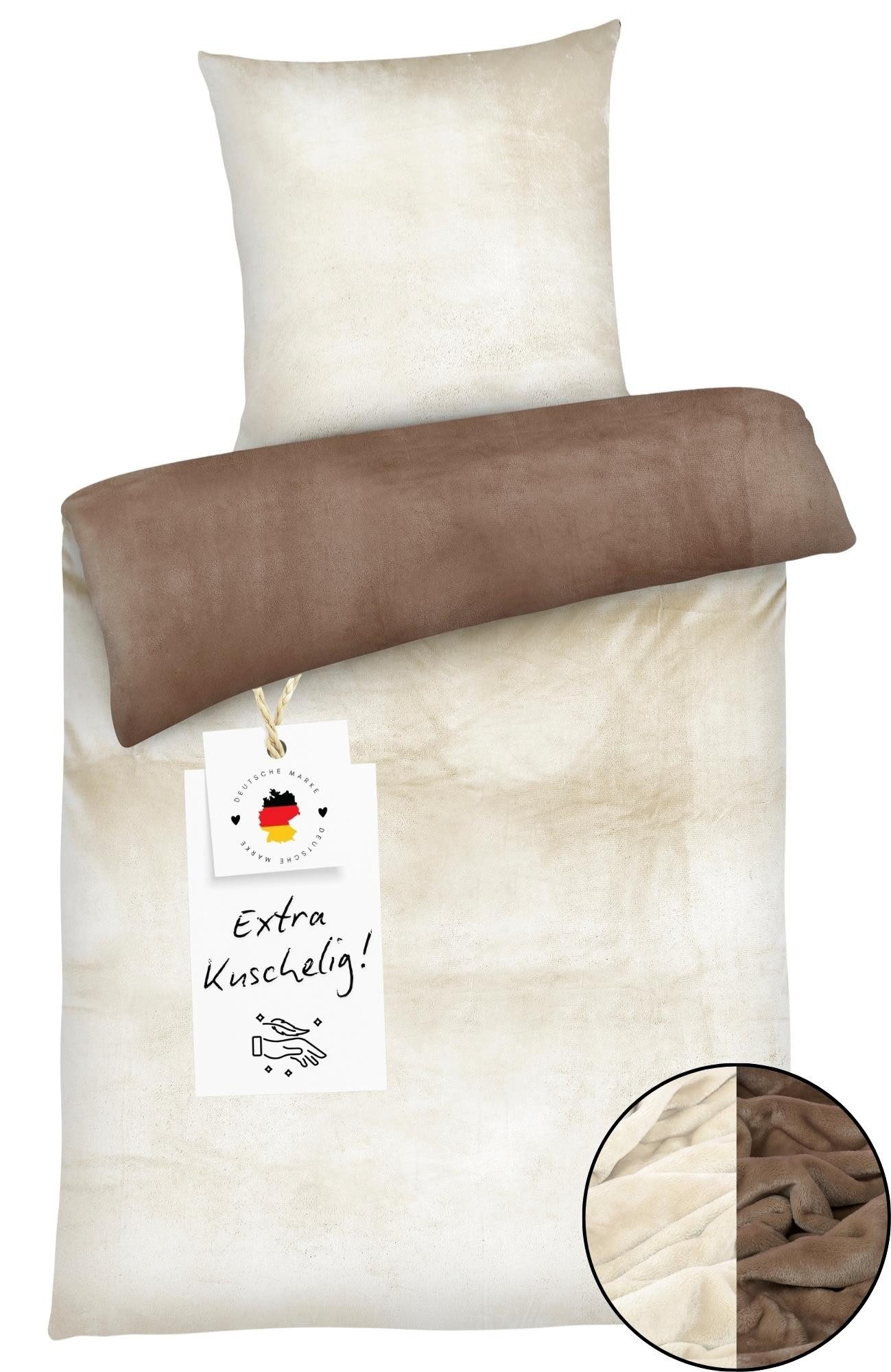 Carpe Sonno Bettwäsche Cashmere Touch Kuschel 135x200 155x220 Winter Teddy Plüsch Fleece Warm, Microfaser-Fleece, 2 teilig, Warme kuschelige einfarbige Bettwäsche Braun Creme