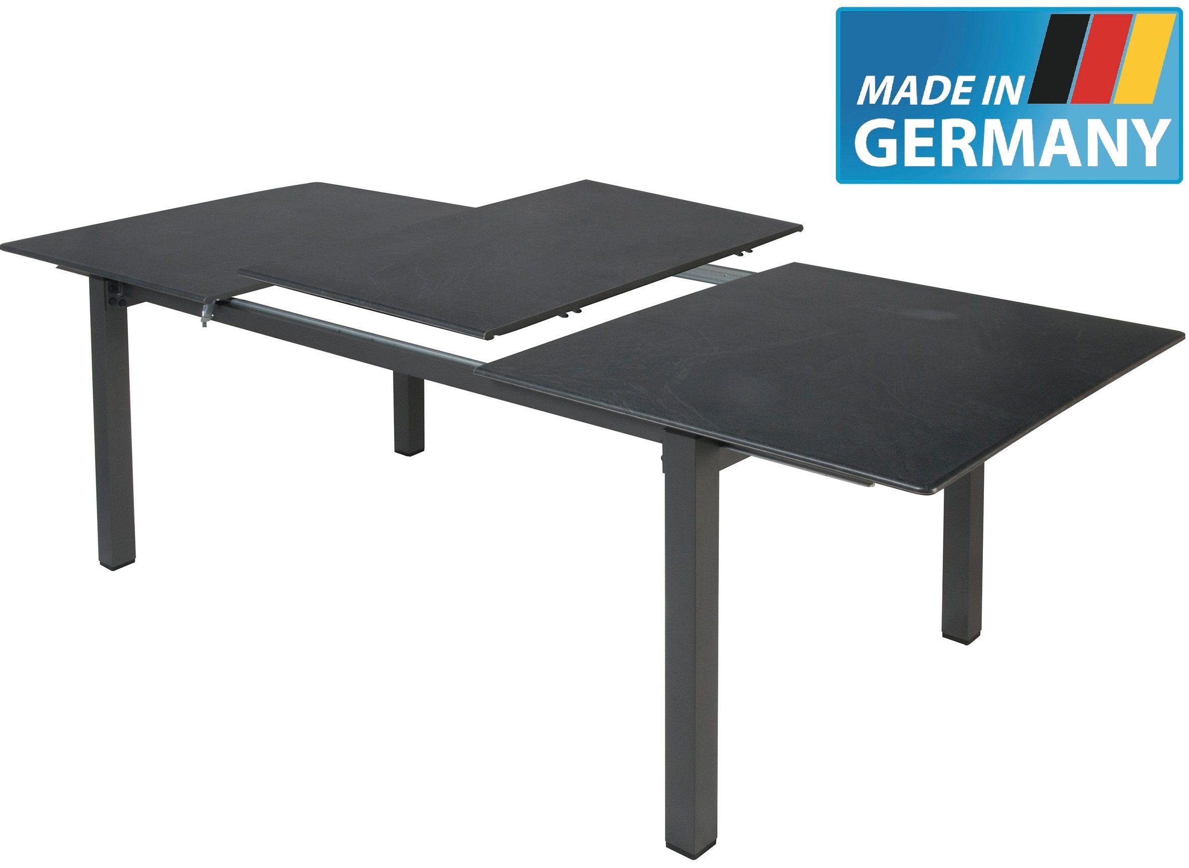 MFG Gartentisch Alu Ausziehtisch in Beton Optik mit Topaltiplatte Made in  Germany (1 Tisch), Tischplatte aus hohwertigem Topalit