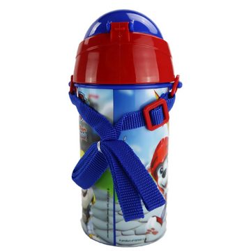 PAW PATROL Trinkflasche Paw Patrol Kinder Wasserflasche, Flasche mit integriertem Trinkhalm Tragegurt 500 ml Chase Rubble