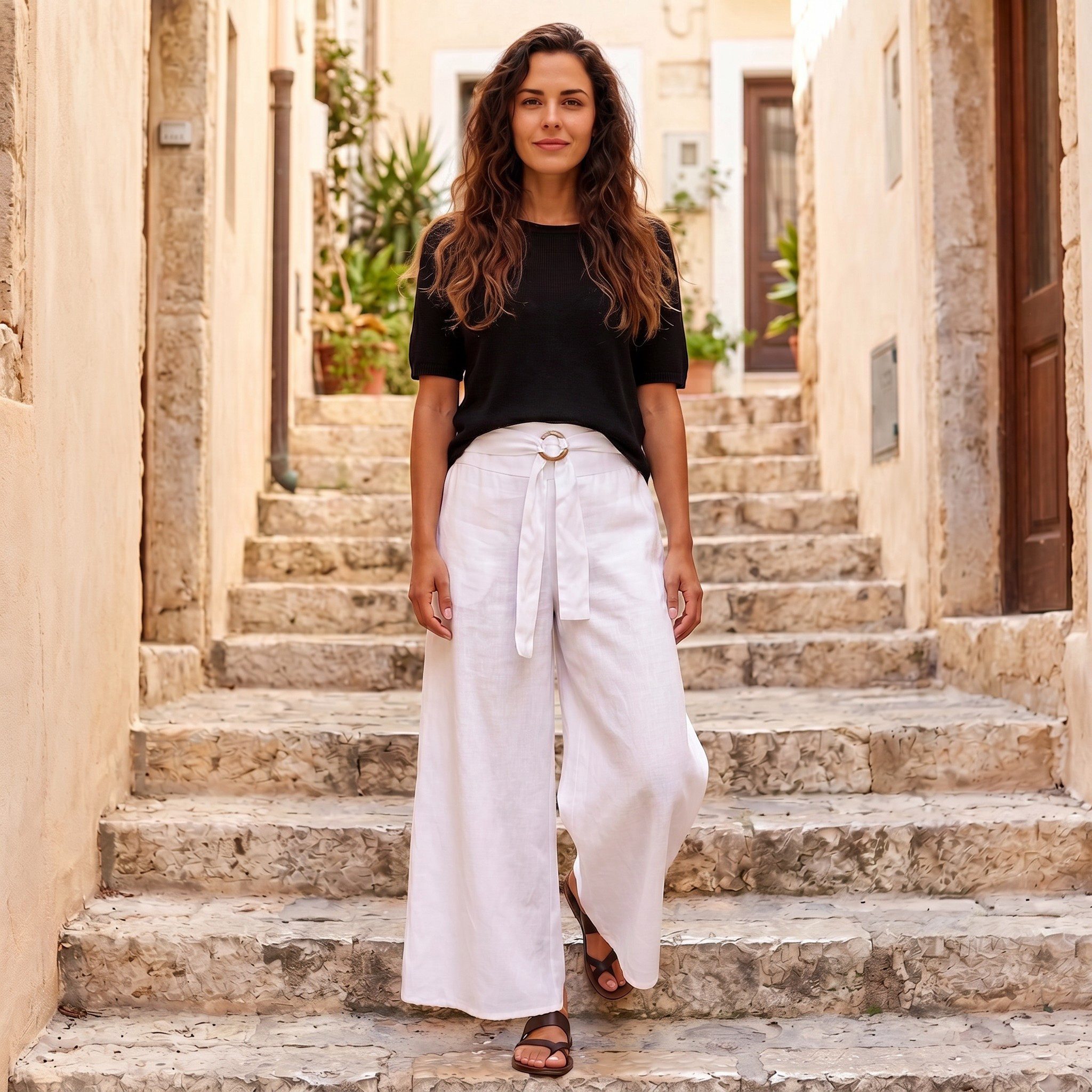 Guru-Shop Relaxhose Luftige Sommerhose mit Kokosschnalle, Boho.. alternative Bekleidung