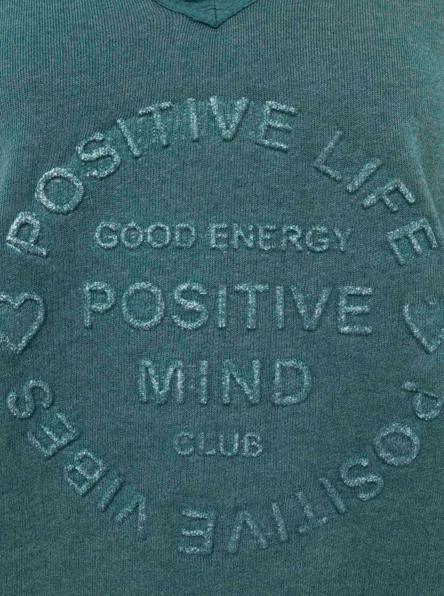 Zwillingsherz Sweatshirt "Positive Mind" ausgefranster V-Ausschnitt, Used Look, Langarm, Schriftzug – Bild 5 von 5