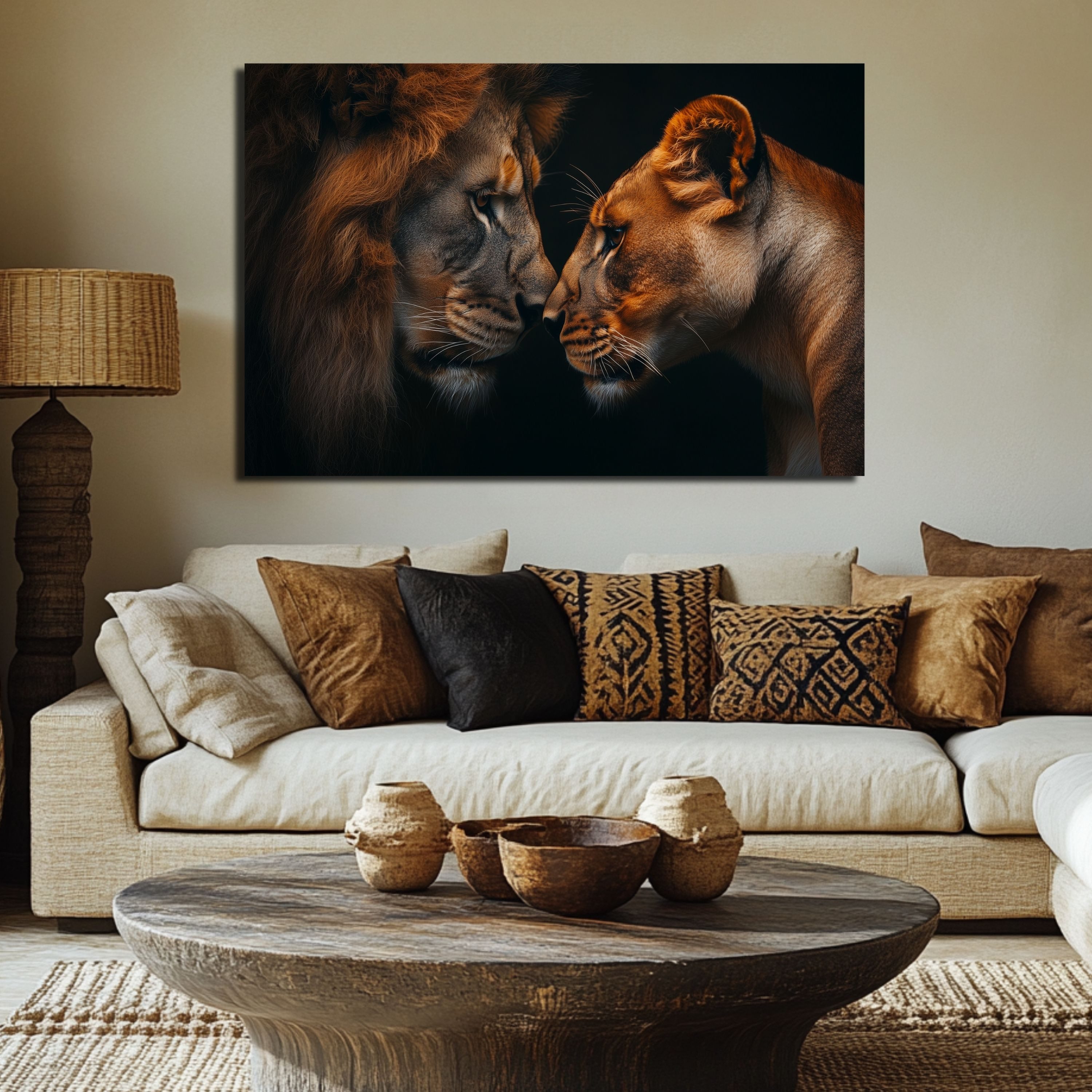 DARO Design Leinwandbild Modern Abstrakt Wandbilder XXL Wandbild Wand Deko Leinwand Bilder, (Löwenpaar Spiegelung - Bild groß Wohnzimmer Schlafzimmer Küche Essz – Bild 4 von 5