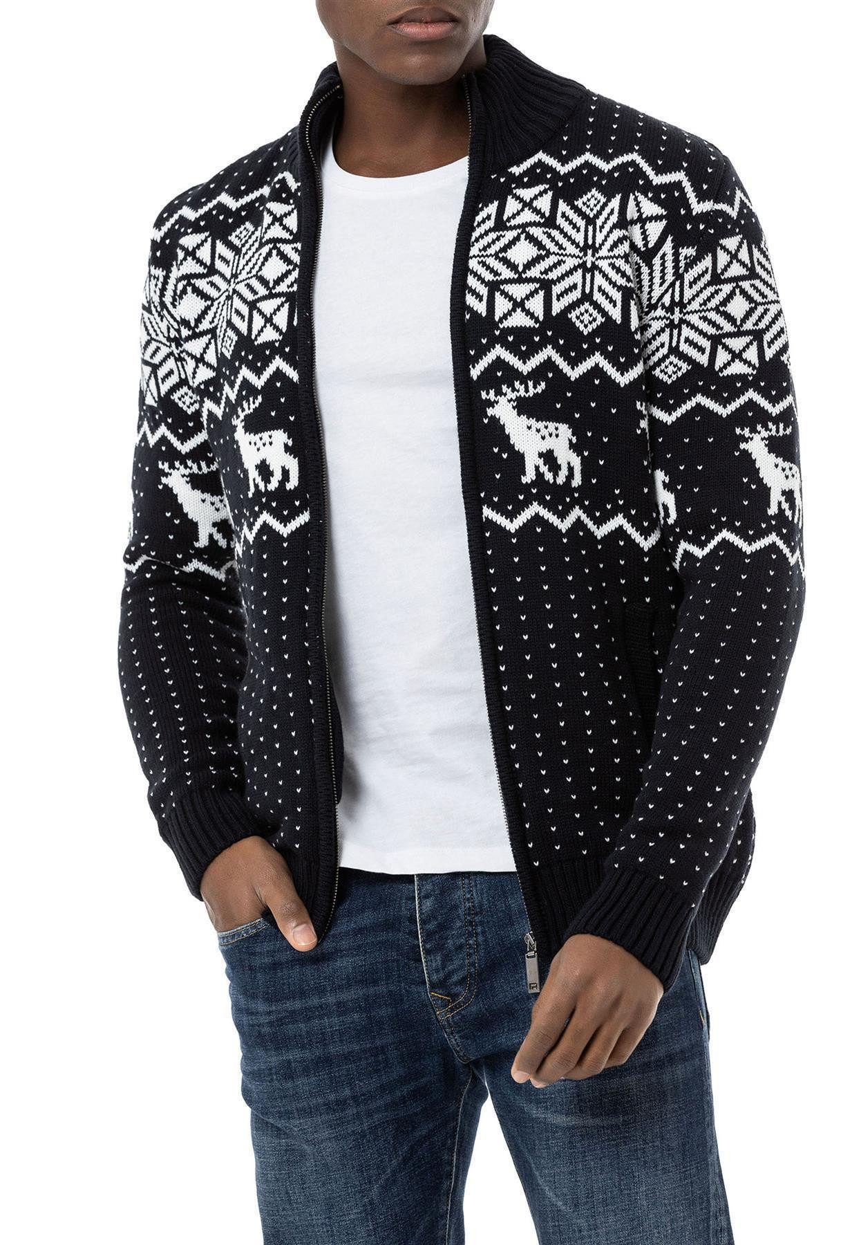RedBridge Strickjacke Norweger Slim-Fit Plaid Rentier High Quality