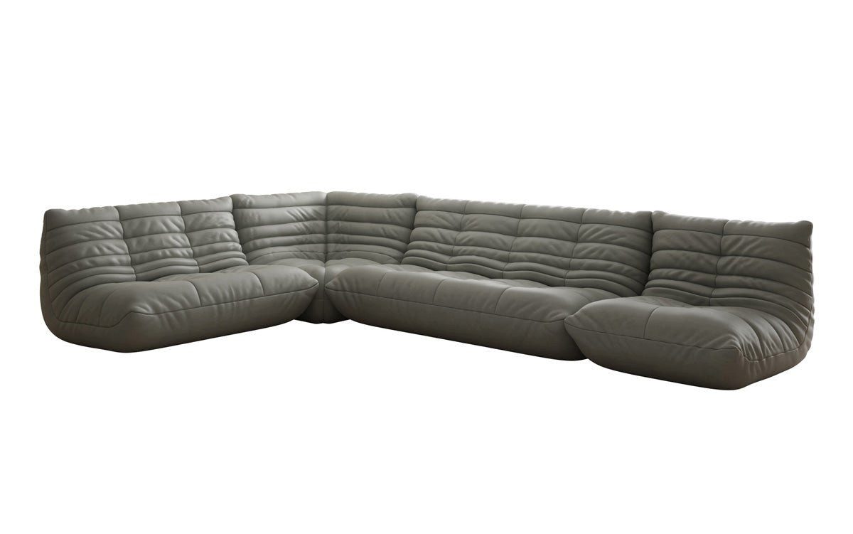 Luxusbetten24 Wohnlandschaft Designer Sofa Wohnlandschaft Calmo in Echtleder, Kombination aus 2-Sitzer, 3-Sitzer, Sessel & Eckelement
