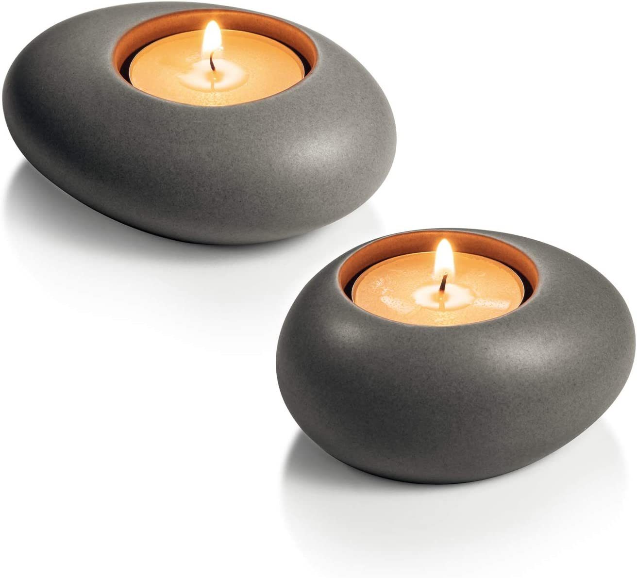 Tescoma Kerzenhalter Teelichthalter FANCY HOME Stones 2 St. (Spar-Set, 2 St., 2er Set), Aus erstklassigem Keramik Grau | Kerzenständer