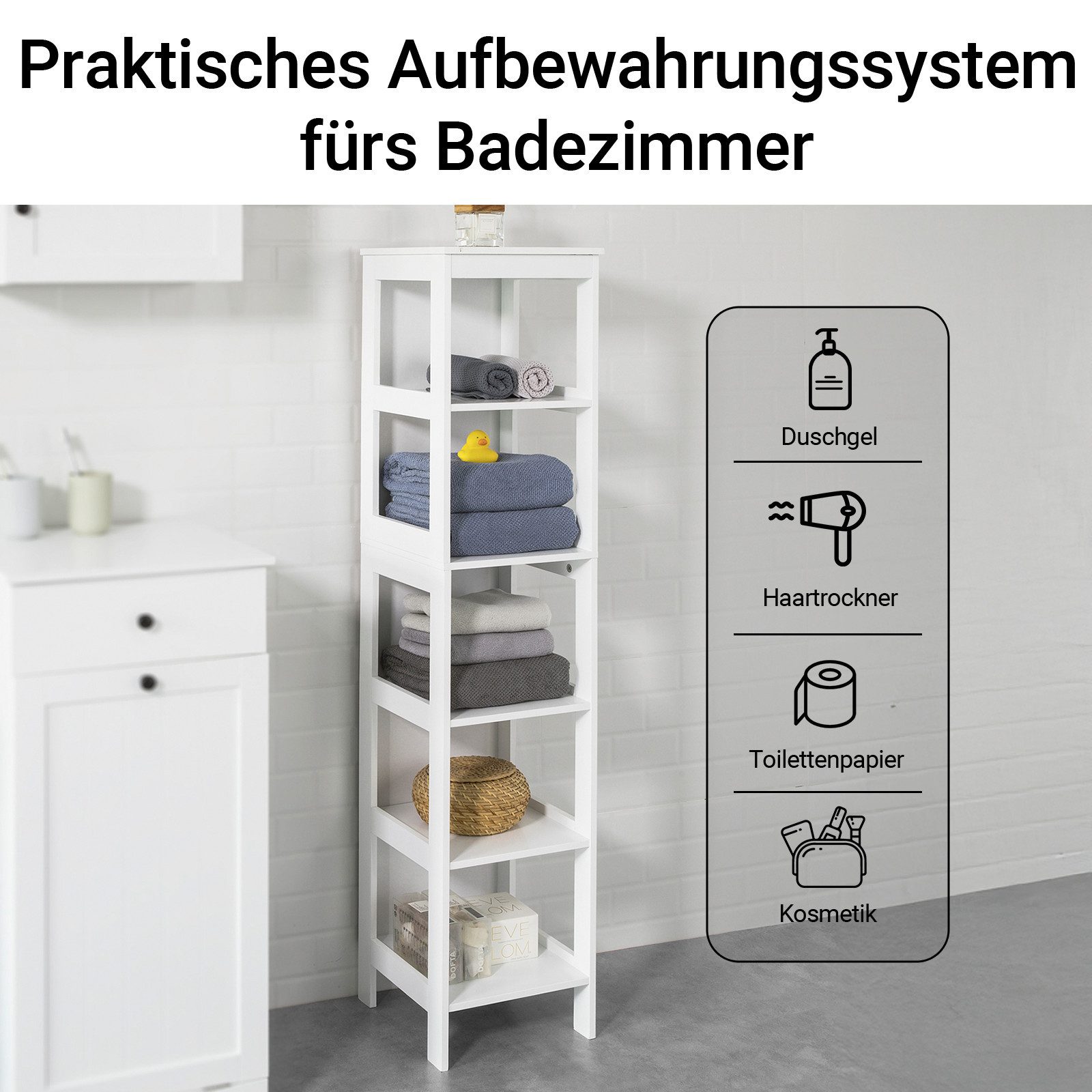 SoBuy Badregal BZR14, Küchenregal, Bücherregal, Leiterregal, Eckregal, Badregal, Lagerregal, mit 6 Ebenen, Bücherregal Standregal Badezimmer