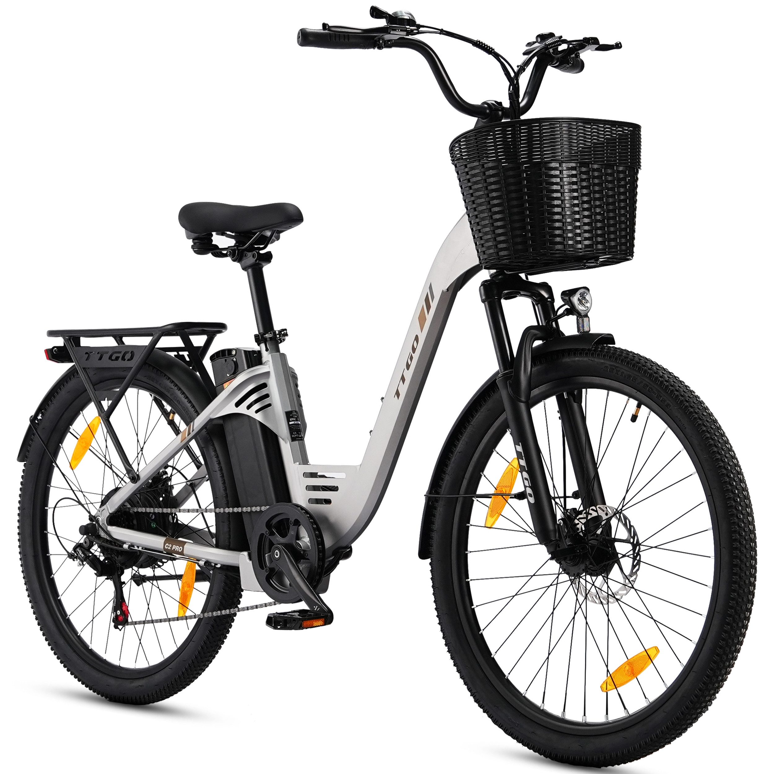TTGO E-Bike Cityrad C2-Pro Faltbares 648WH Pedelec, 36V 18 AH 120 km Reichweite E-Fahrrad, Kettenschaltung, Heckmotor, 648 Wh, Cityrad 7 Gang Shimano,Scheibenbremsen, Kettenschaltung