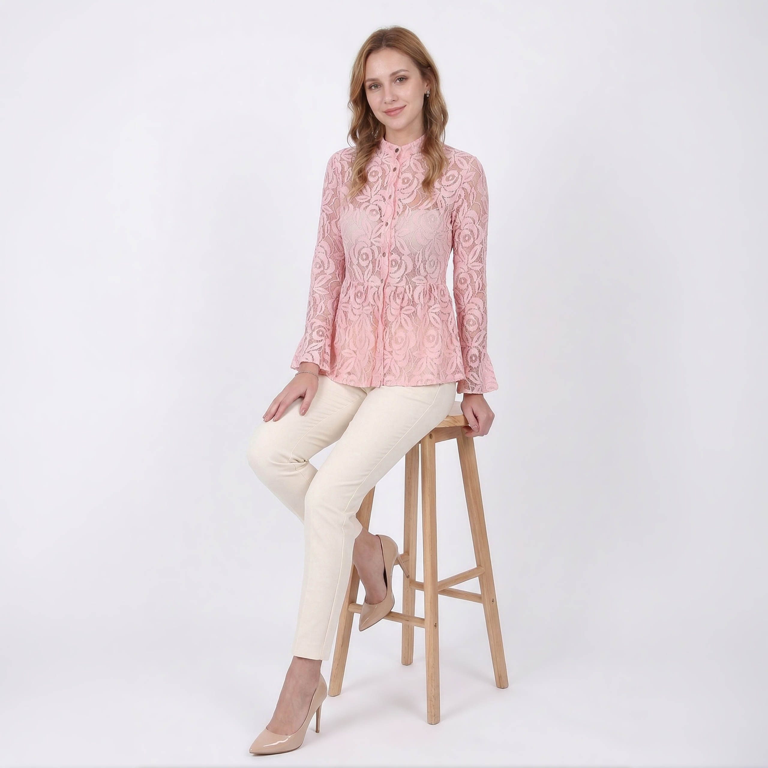 Sarcia.eu Blusentop John Zack Hellpinke Bluse aus Spitze – Bild 4 von 5