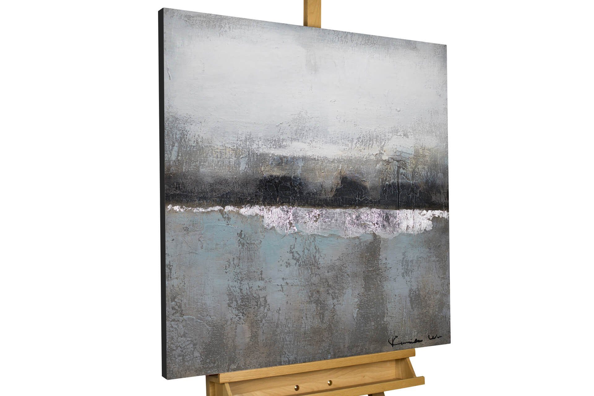 KUNSTLOFT Gemälde Nebelmeer 80x80 cm, Leinwandbild 100% HANDGEMALT Wandbild Wohnzimmer